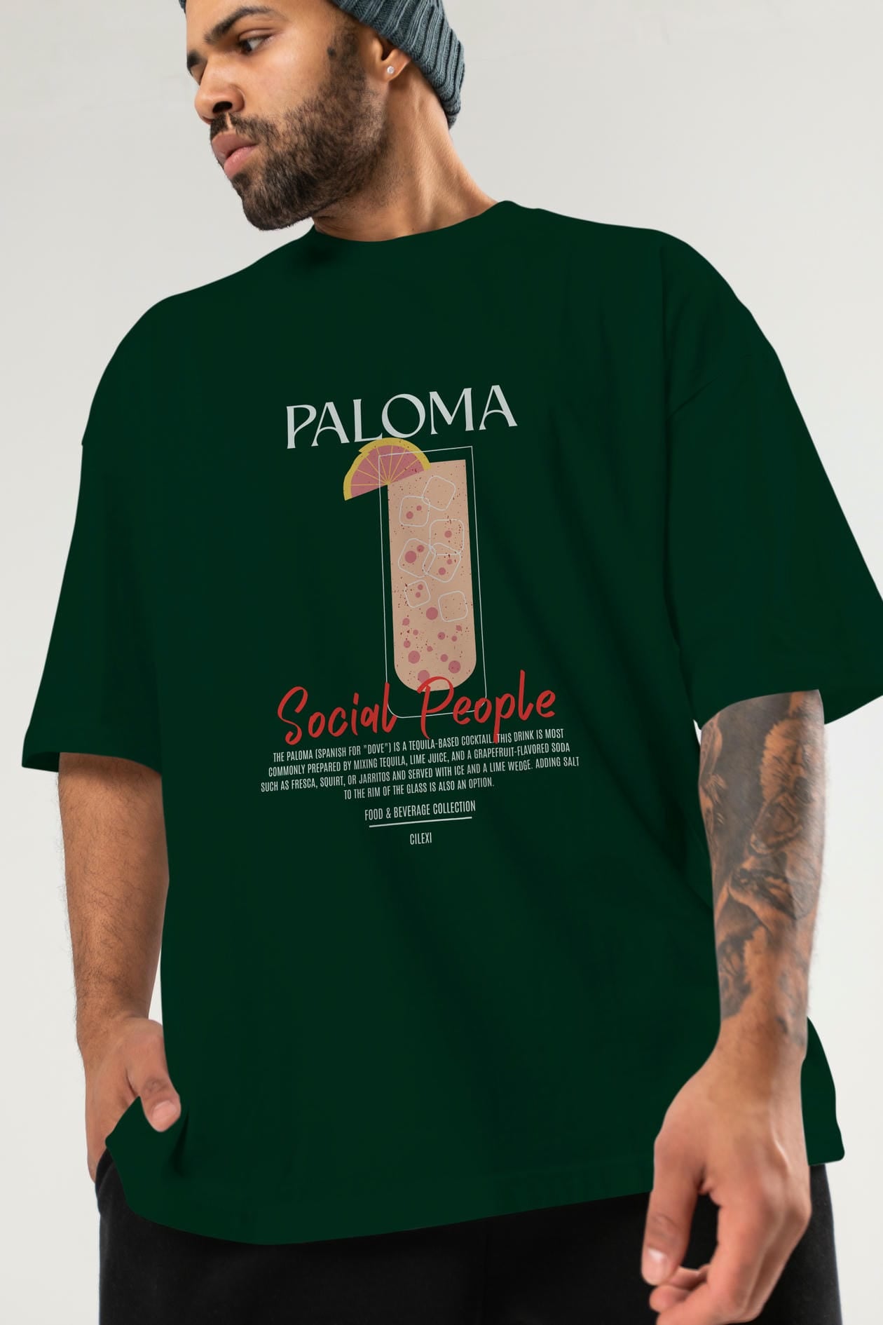 Paloma Kokteyl Serisi ön Baskılı Oversize t-shirt Erkek Kadın %100 Pamuk Bisiklet Yaka tişort