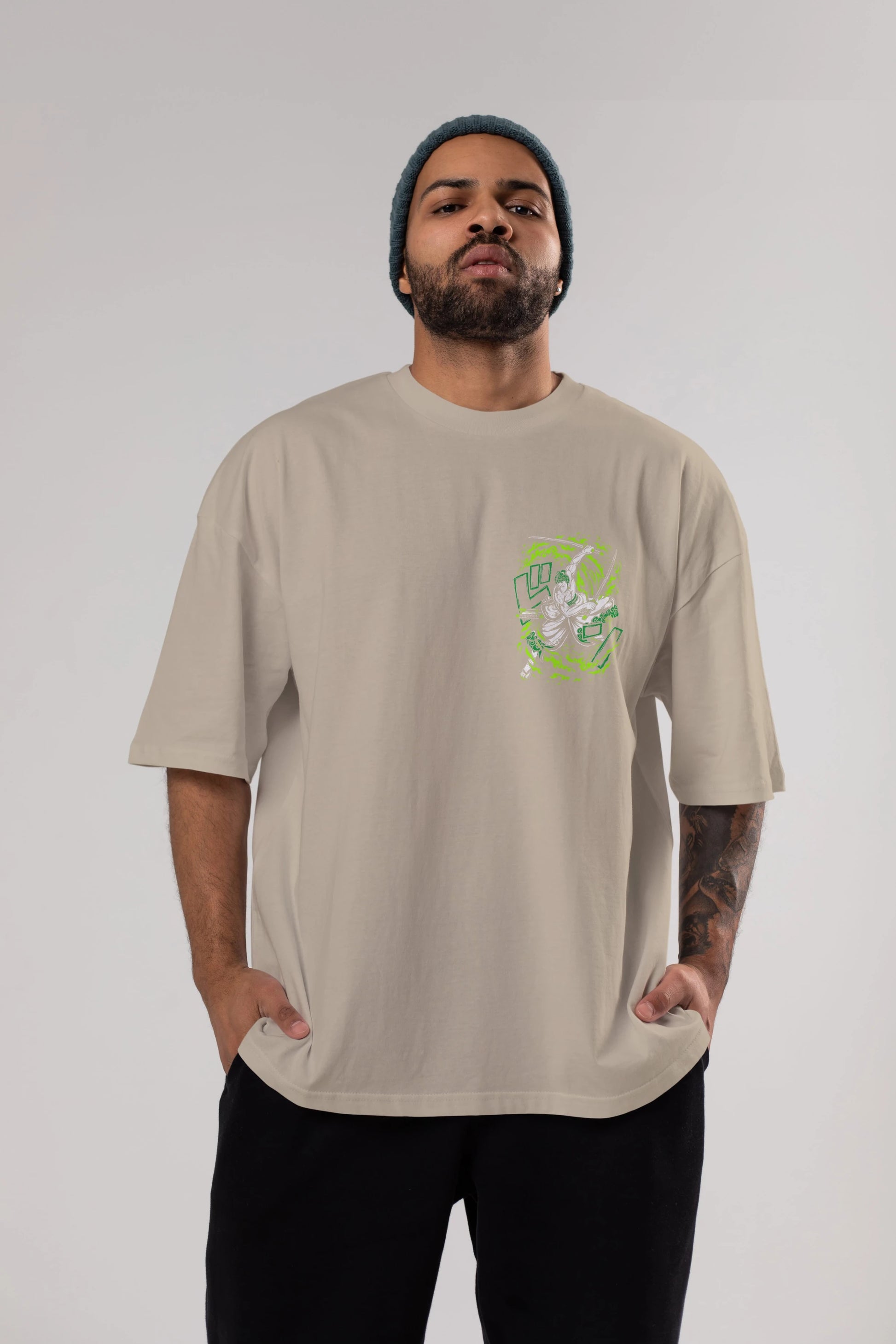 ZORO-ONE PIECE (2) Ön Sol Baskılı Oversize t-shirt Erkek Kadın Unisex %100 Pamuk Bisiklet Yaka tişort