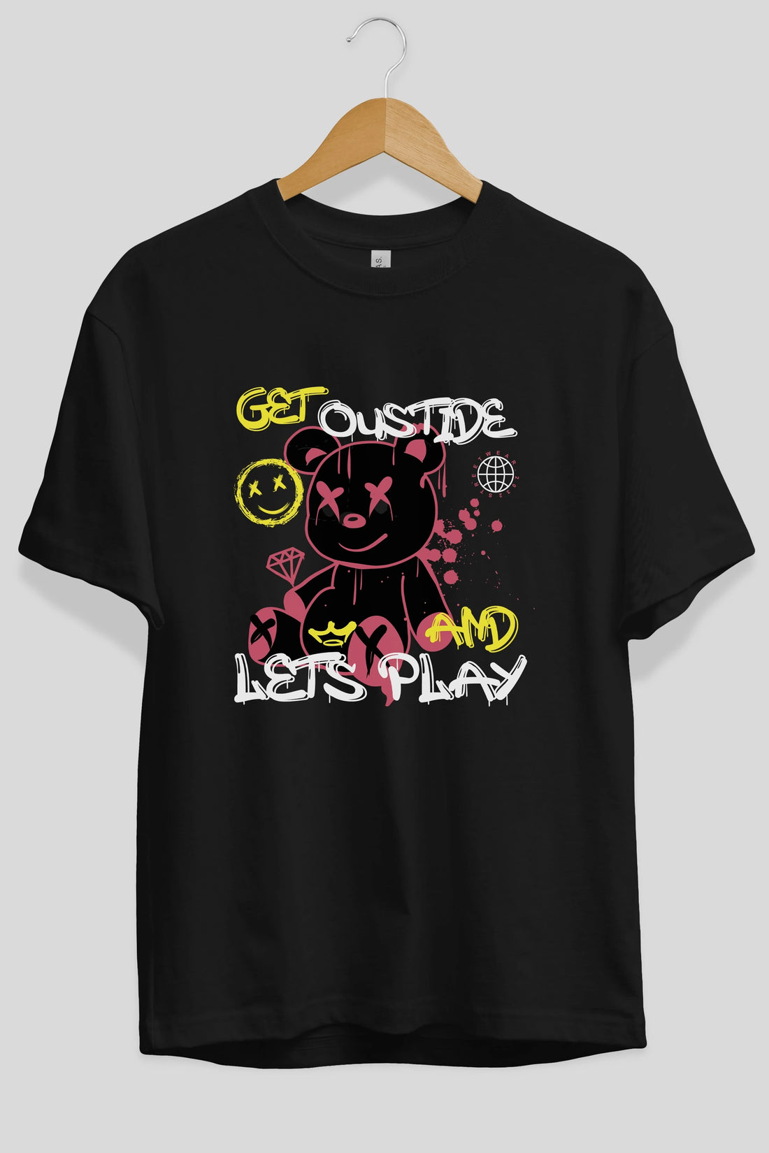 Get Outside Bear Ön Baskılı Oversize t-shirt Erkek Kadın Unisex