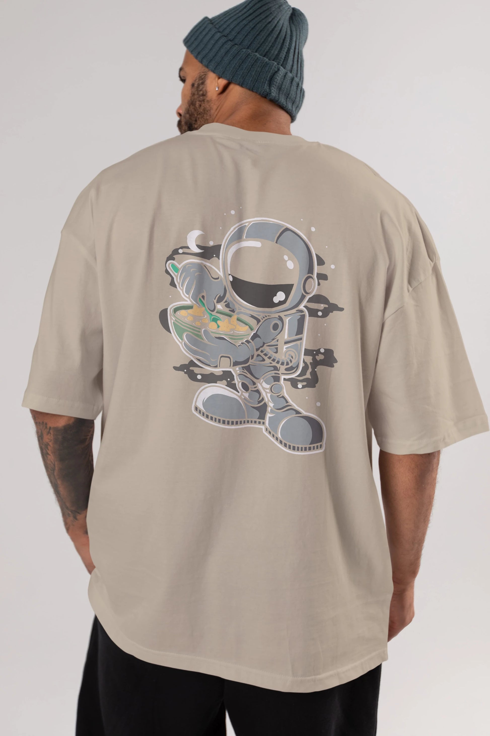 Astronaut Star Flakes Arka Baskılı Oversize t-shirt Erkek Kadın Unisex