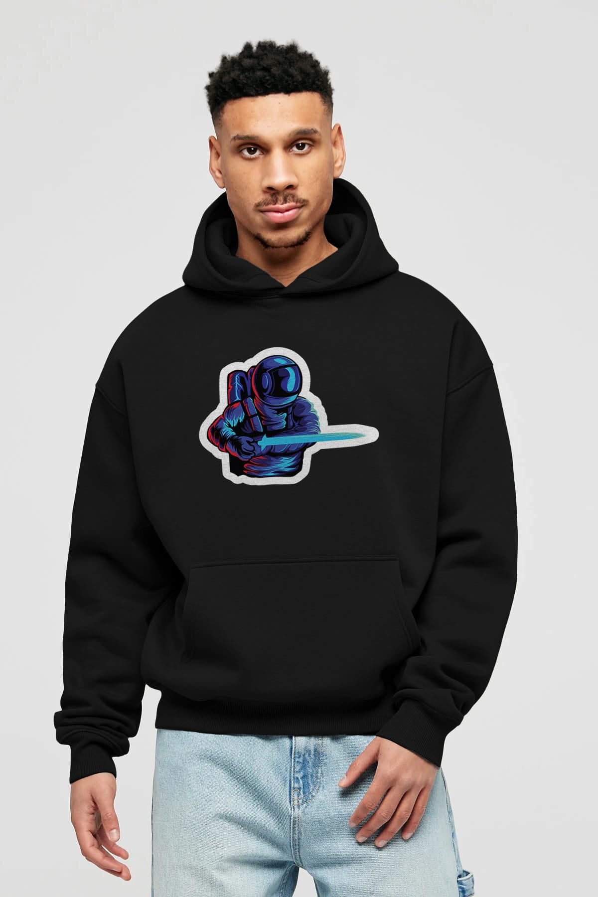 Astro Knight Sticker Ön Baskılı Hoodie Oversize Kapüşonlu Sweatshirt Erkek Kadın Unisex