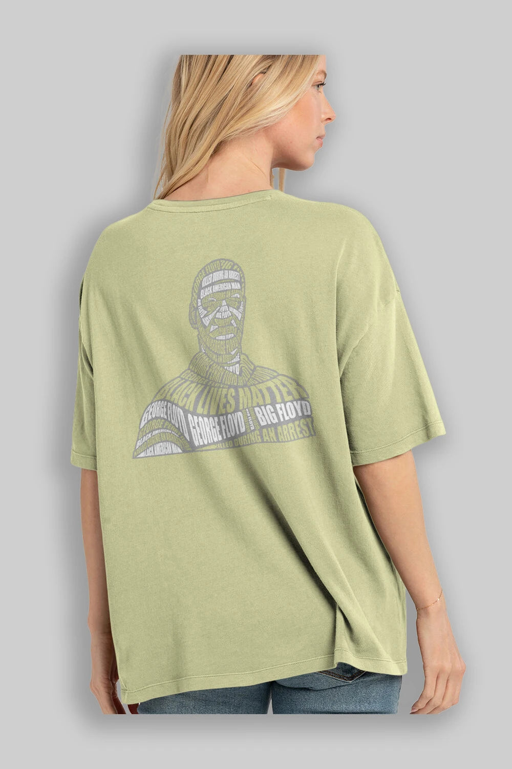 George Floyd Calligram Arka Baskılı Oversize t-shirt %100 pamuk Erkek Kadın Unisex
