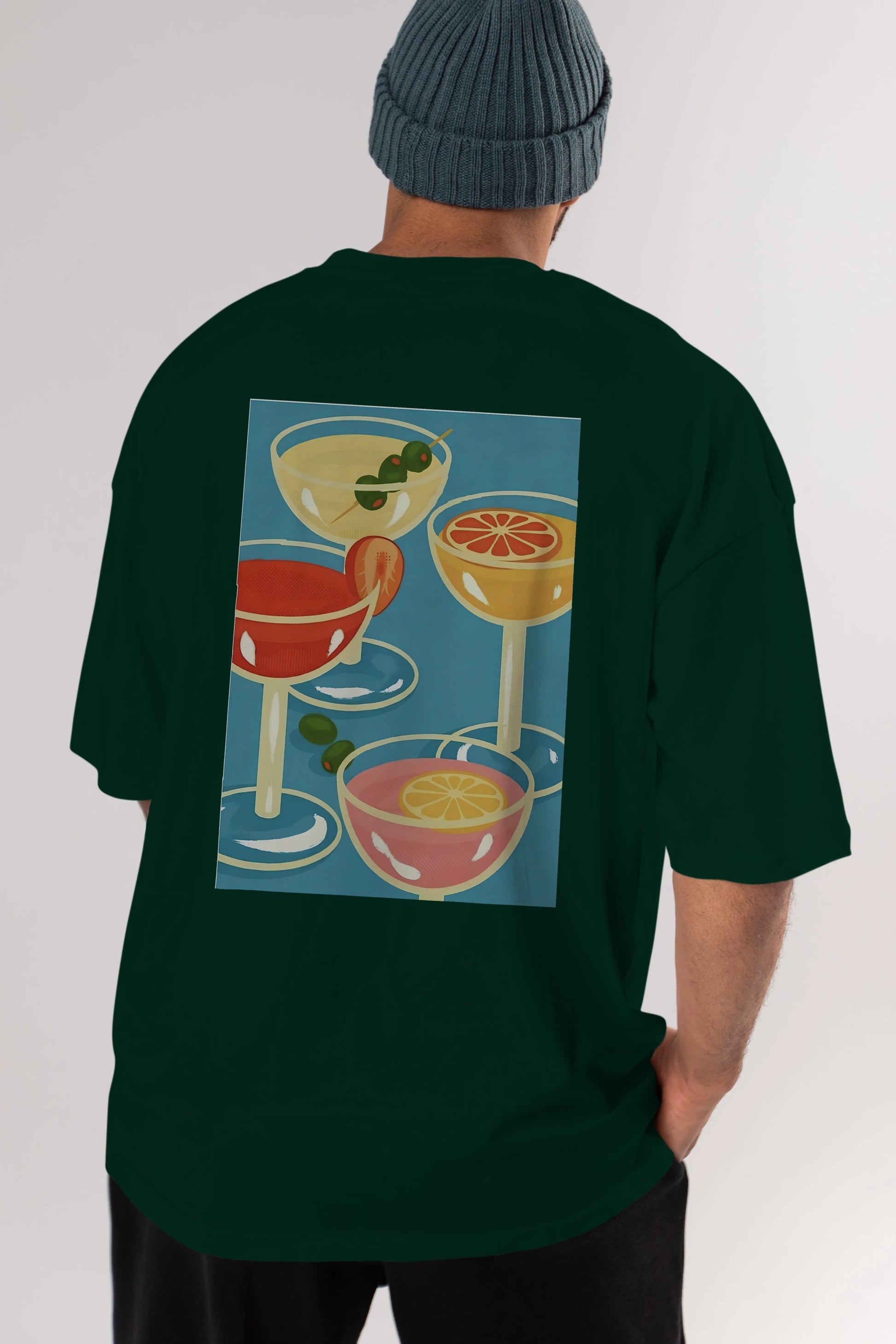 Cocktails Arka Baskılı Oversize t-shirt Erkek Kadın Unisex %100 Pamuk Bisiklet Yaka tişort