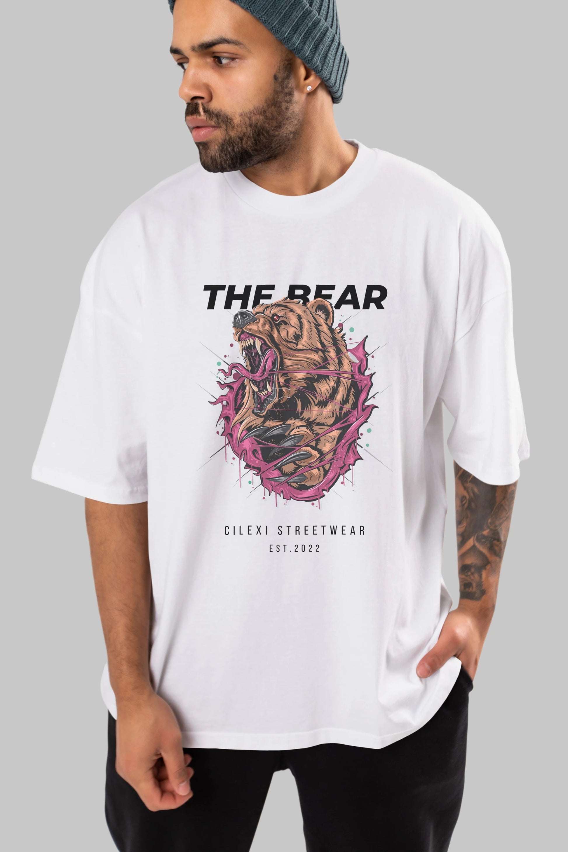 The Bear Ön Baskılı Oversize t-shirt Erkek Kadın Unisex