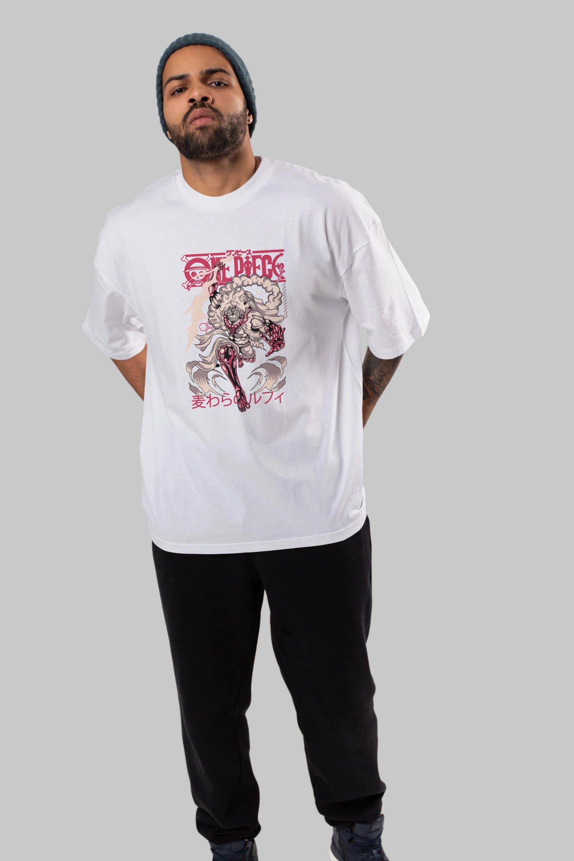 MONKEY D. LUFF-ONE PIECE 1 Anime Ön Baskılı Oversize t-shirt %100 pamuk Erkek Kadın Unisex