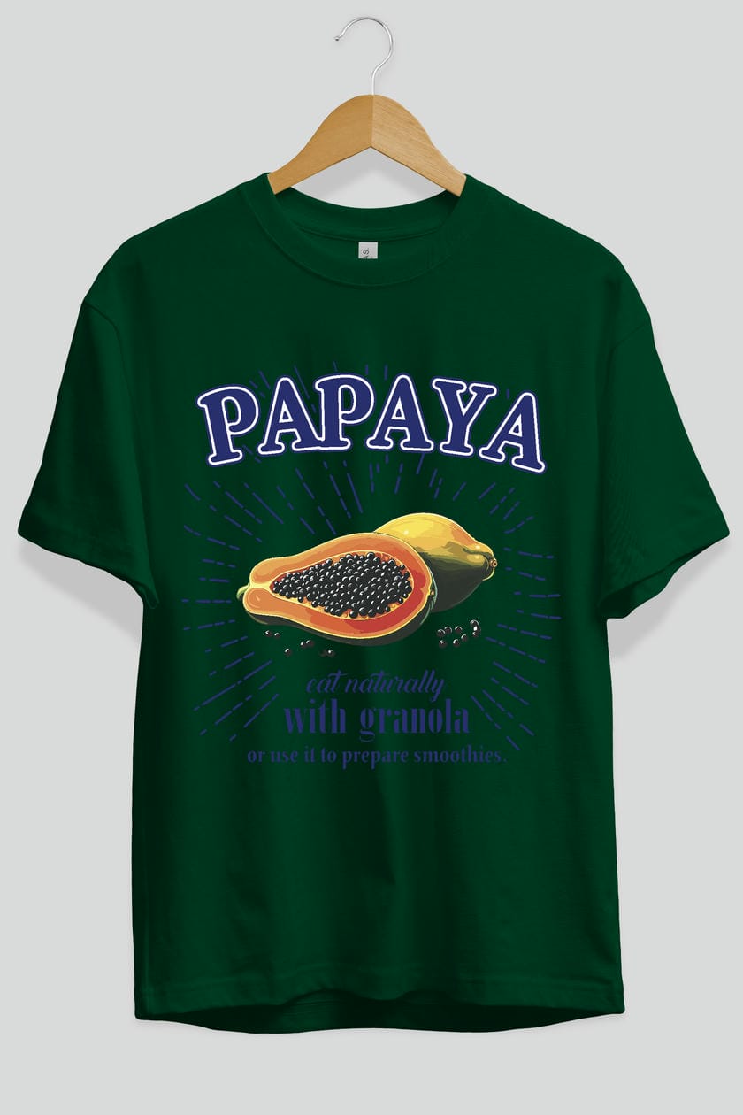 Papaya Ön Baskılı Oversize t-shirt Erkek Kadın Pamuk Bisiklet Yaka tişort