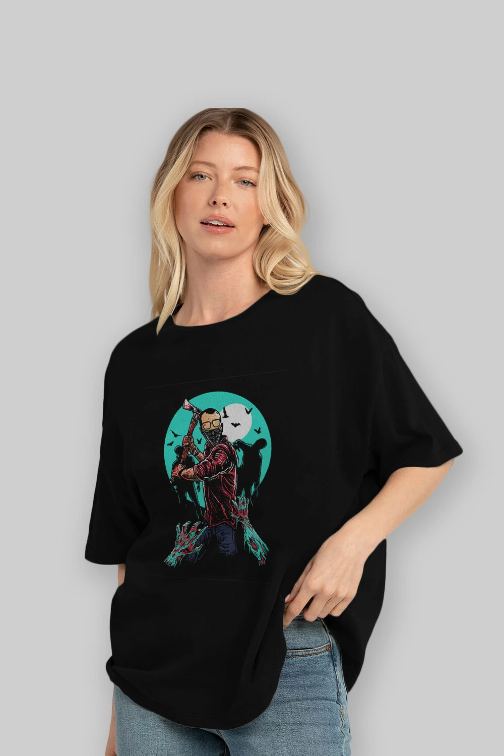 Zombie Killer Ön Baskılı Oversize t-shirt Erkek Kadın Unisex %100 Pamuk tişort