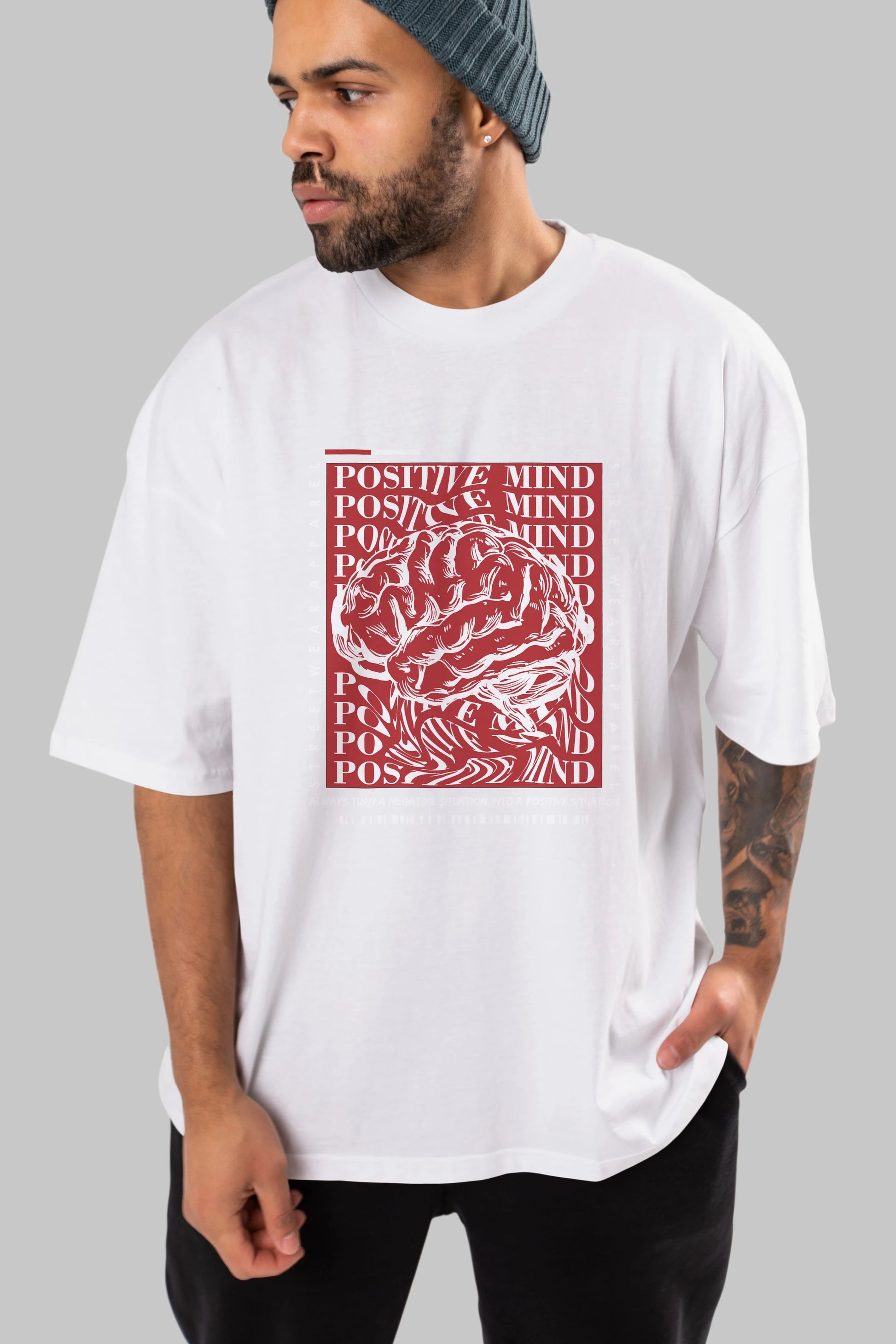 Positive Mind Ön Baskılı Oversize t-shirt Erkek Kadın Unisex