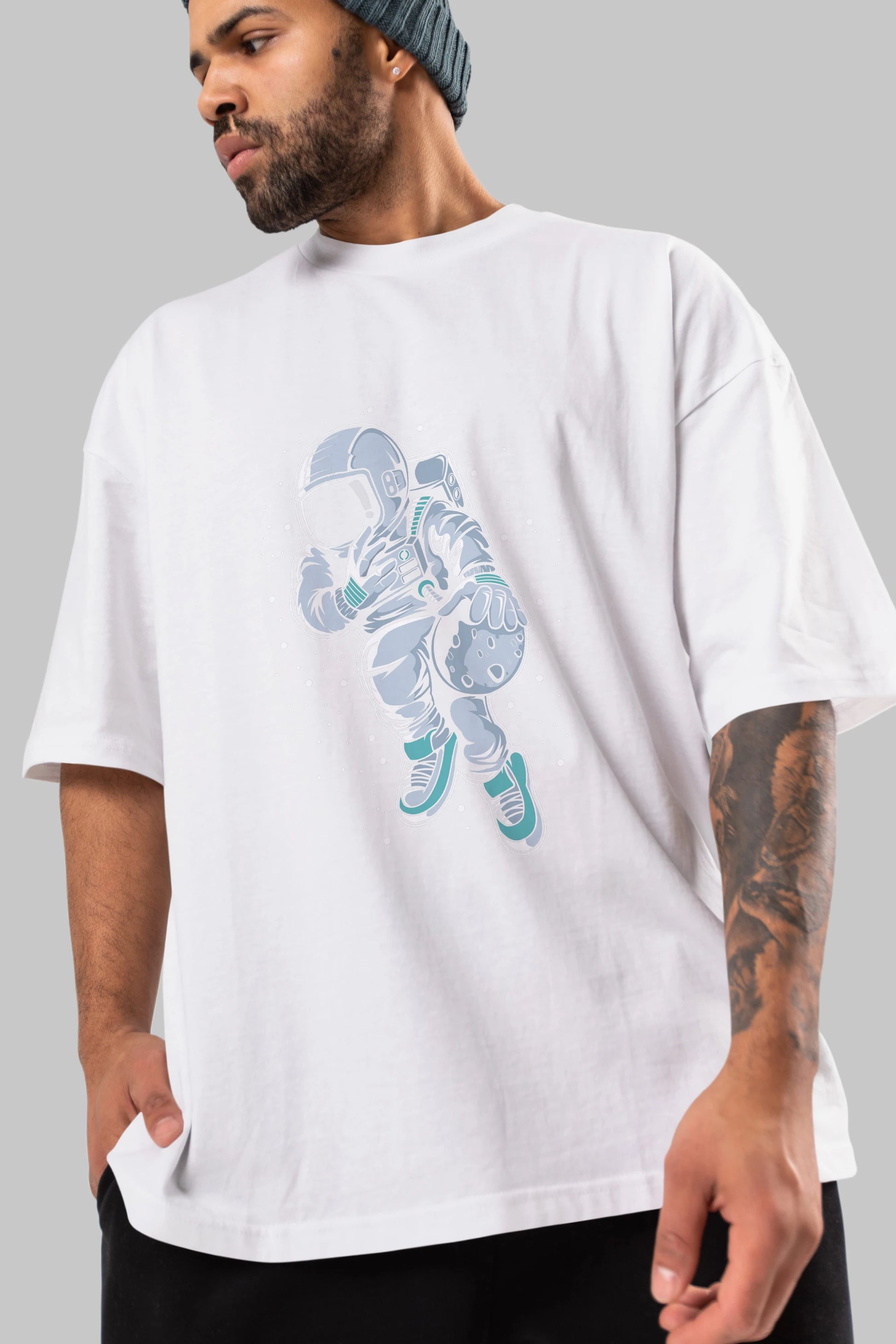 Astronaut Basketball (2) Ön Baskılı Oversize t-shirt Erkek Kadın Unisex