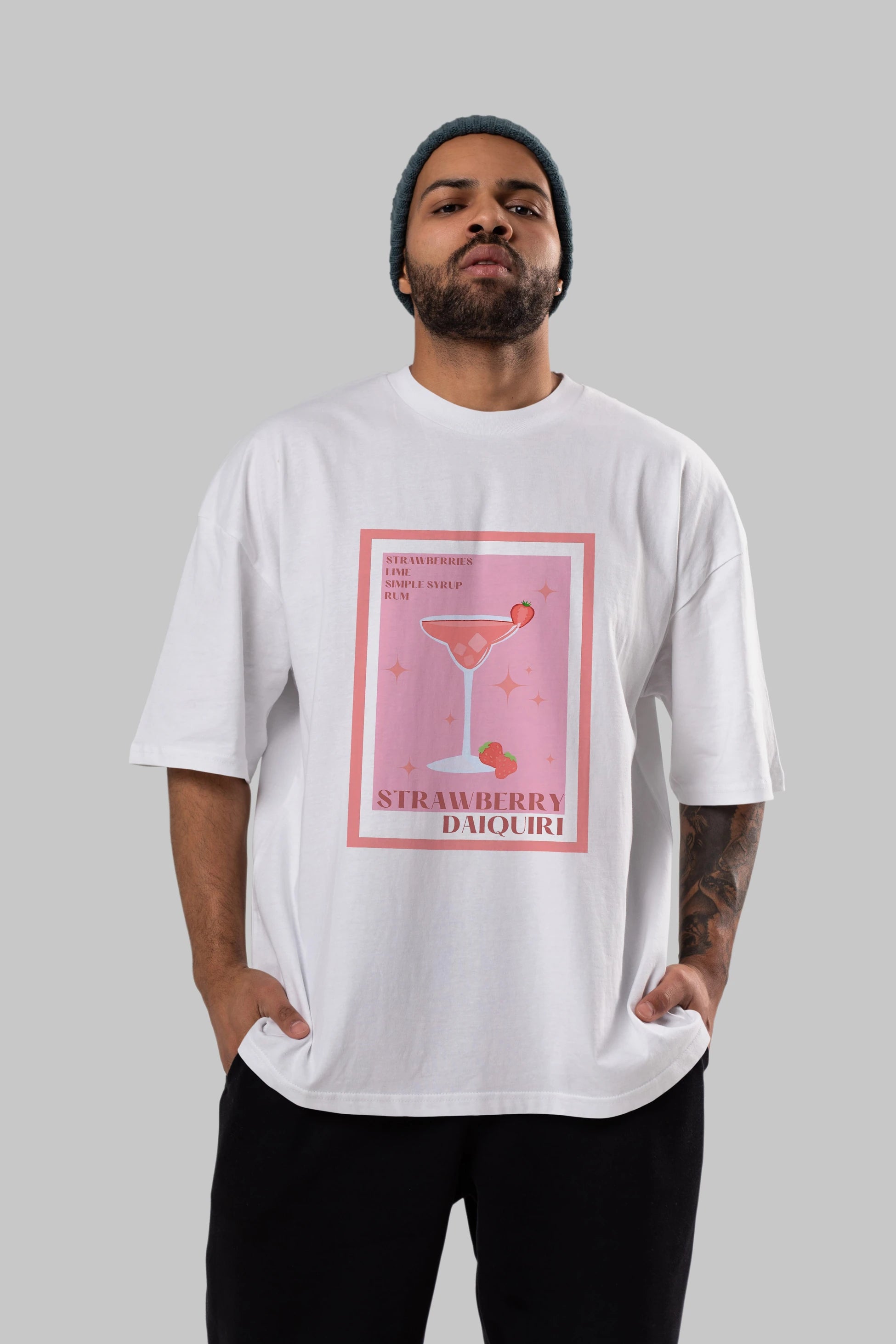 Strawberry Daiquiri Ön Baskılı Oversize t-shirt Erkek Kadın Unisex %100 Pamuk Bisiklet Yaka tişort