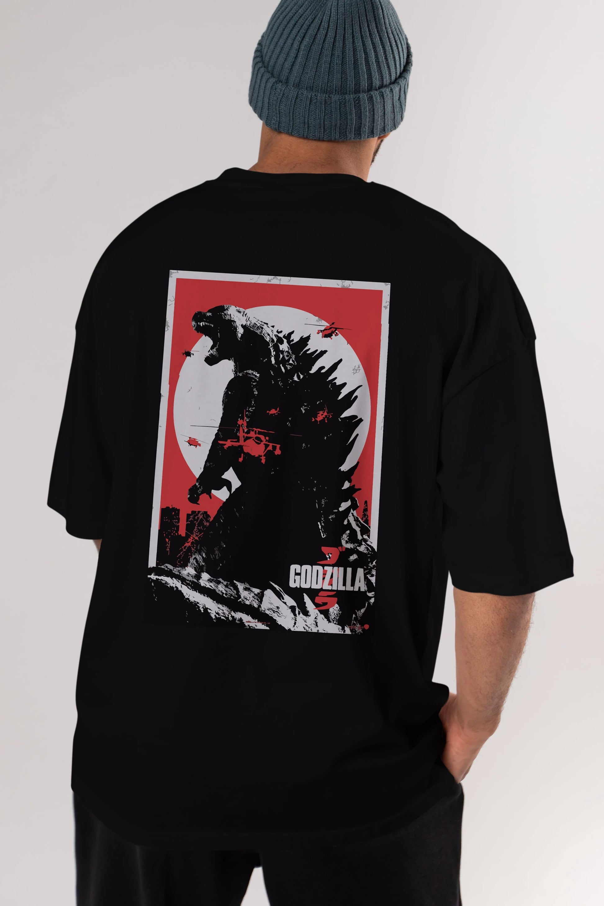 Godzilla (2) Arka Baskılı Oversize t-shirt Erkek Kadın Unisex %100 Pamuk Bisiklet Yaka tişort