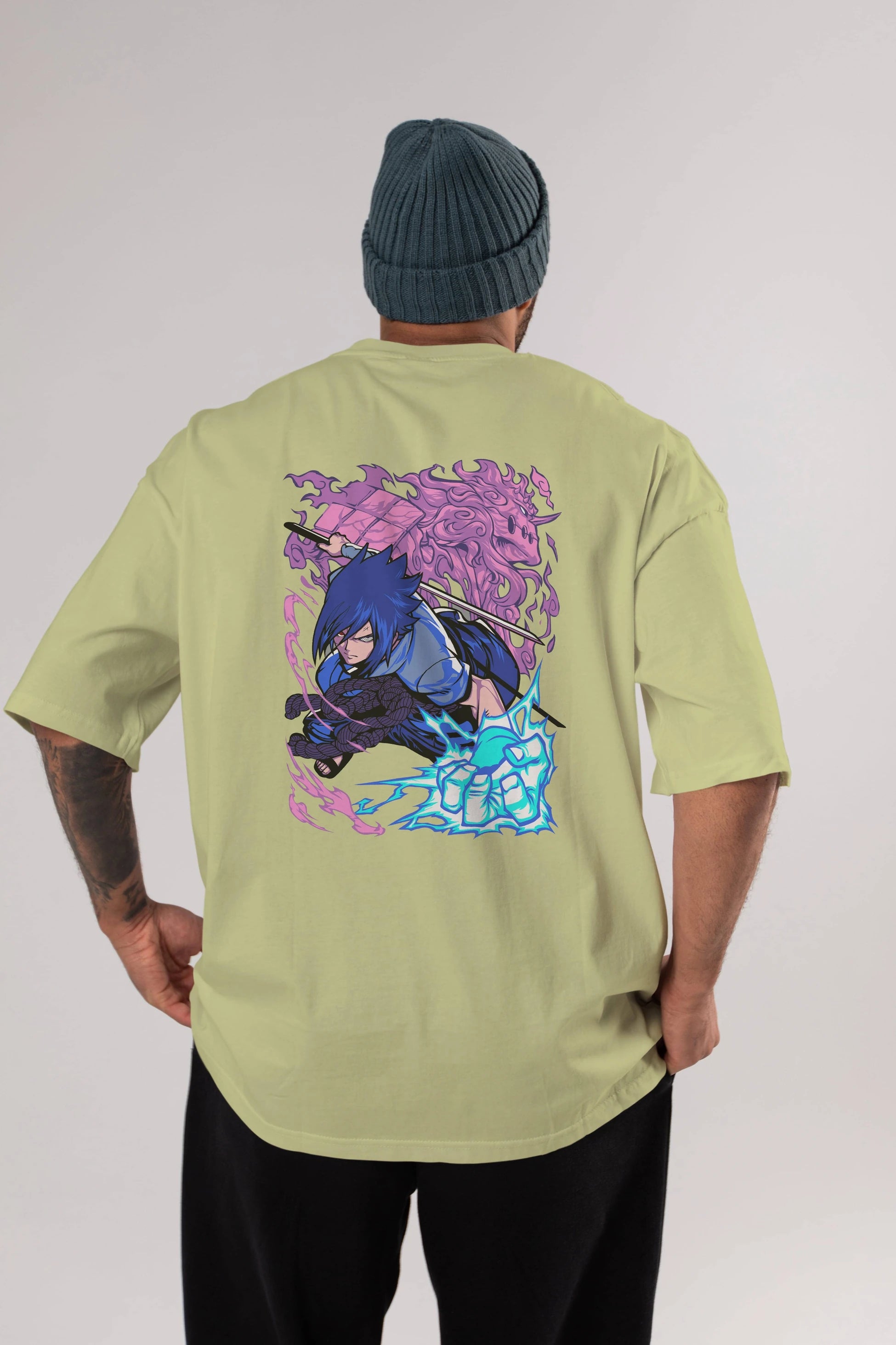 NARUTO SASUKE UCHIHA 2 Anime Arka Baskılı Oversize t-shirt Erkek Kadın Unisex