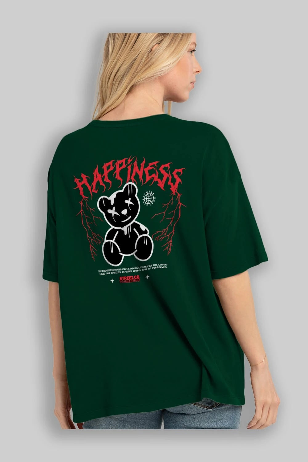 Happiness Bear Arka Baskılı Oversize t-shirt Erkek Kadın Unisex