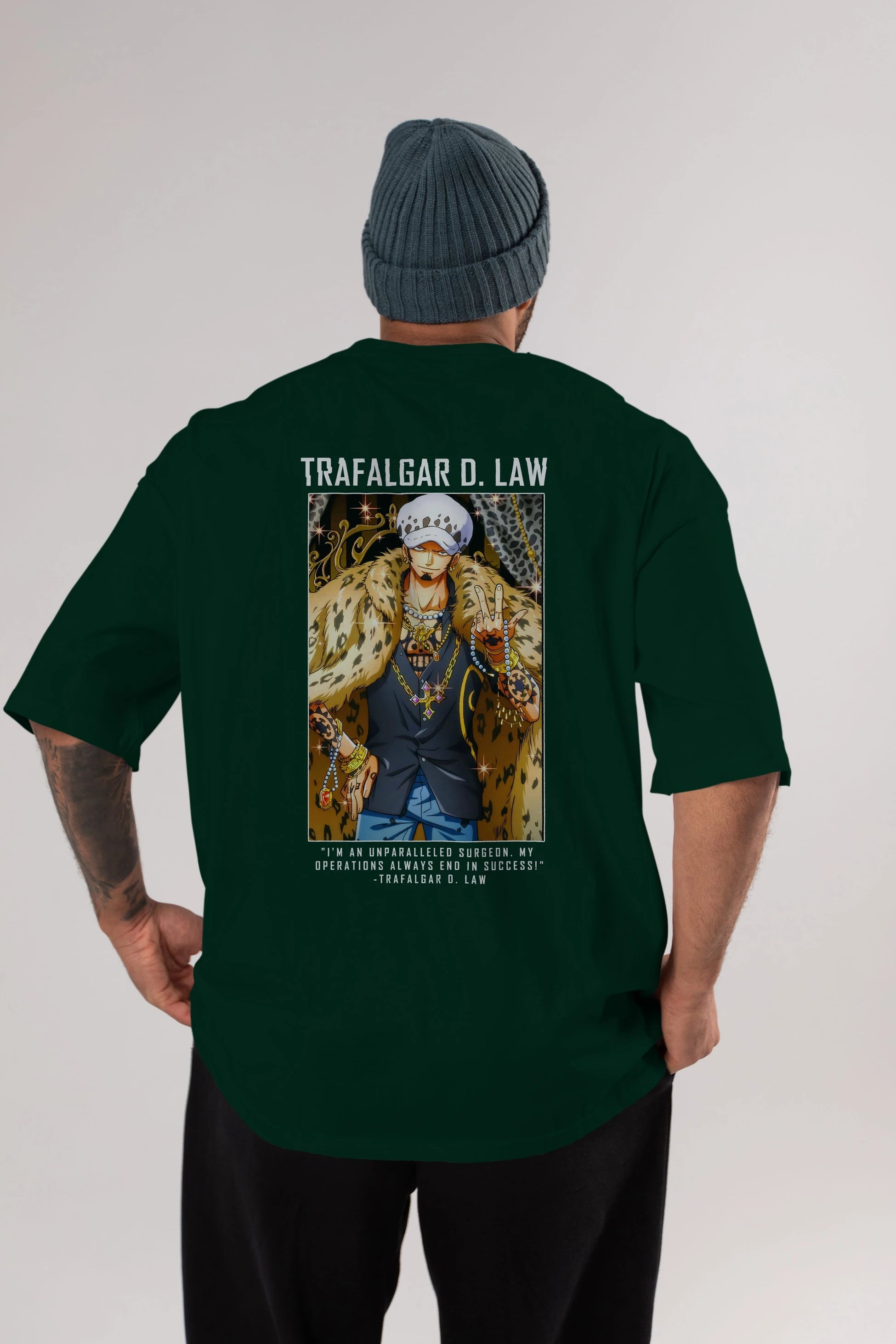 Trafalgar D. Water Law 2 Anime Arka Baskılı Oversize t-shirt Erkek Kadın Unisex %100 pamuk tişort