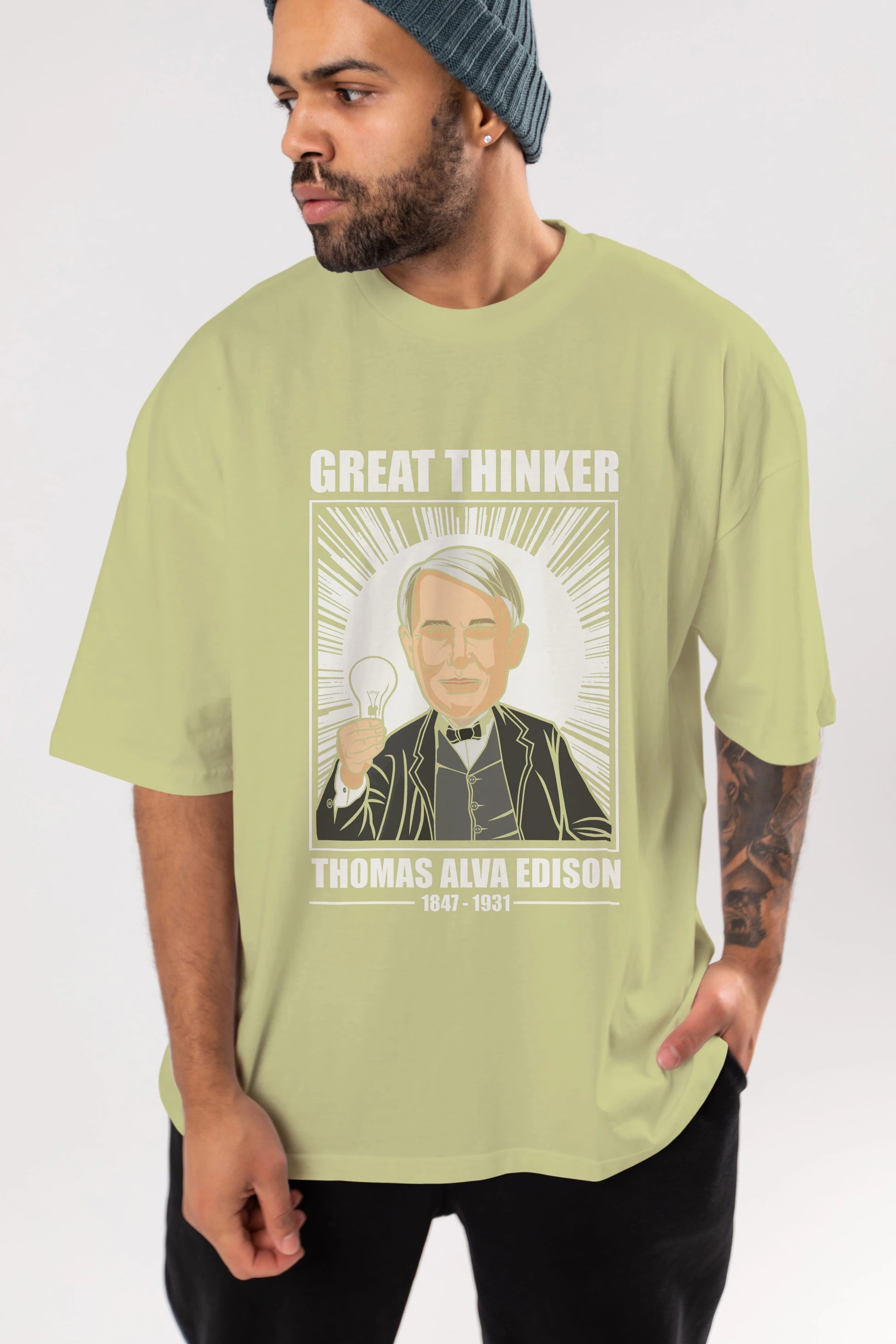 Thomas Alfa Edison Ön Baskılı Oversize t-shirt Erkek Kadın Unisex %100 Pamuk tişort