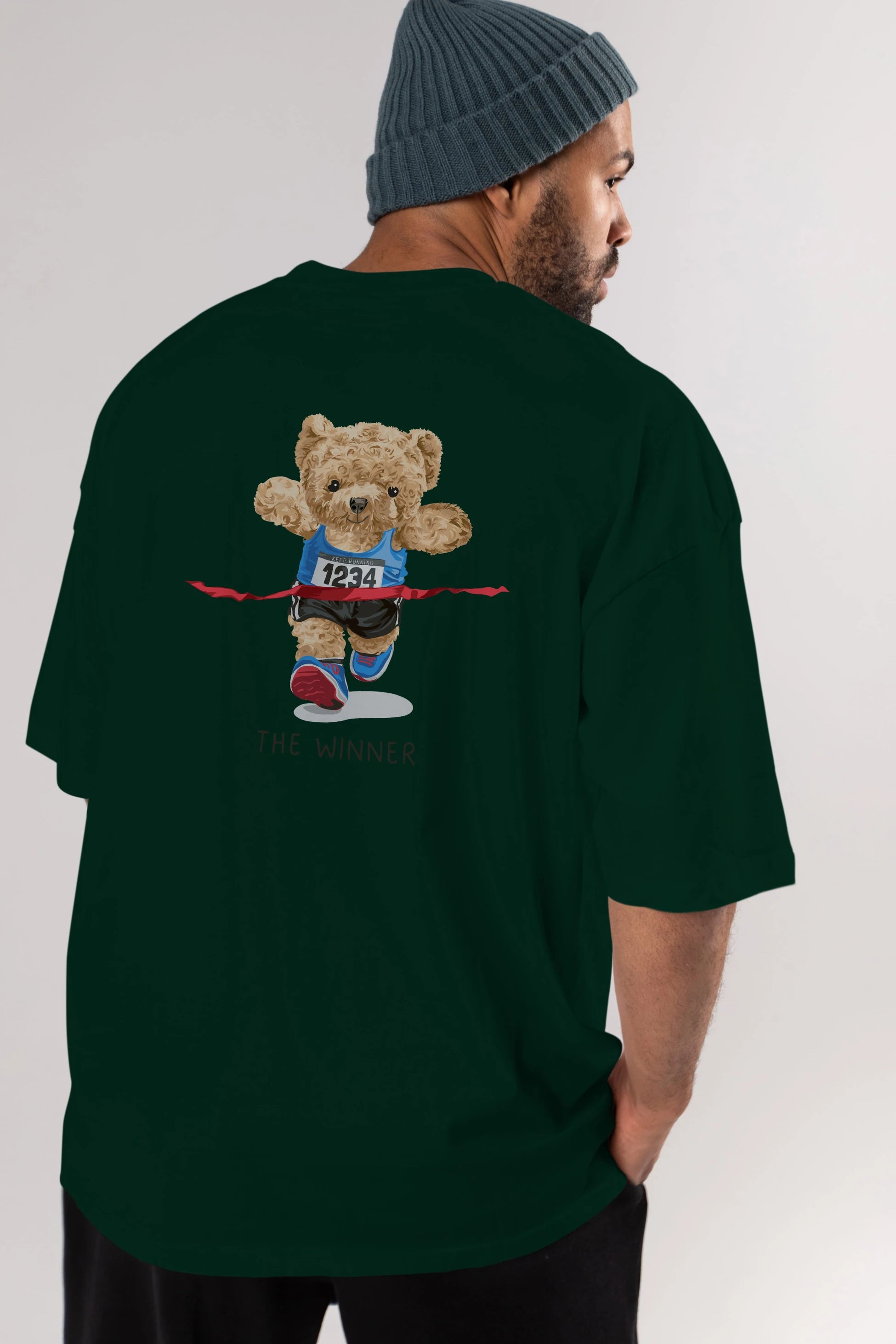 Teddy Bear The Winner Arka Baskılı Oversize t-shirt Erkek Kadın Unisex %100 Pamuk