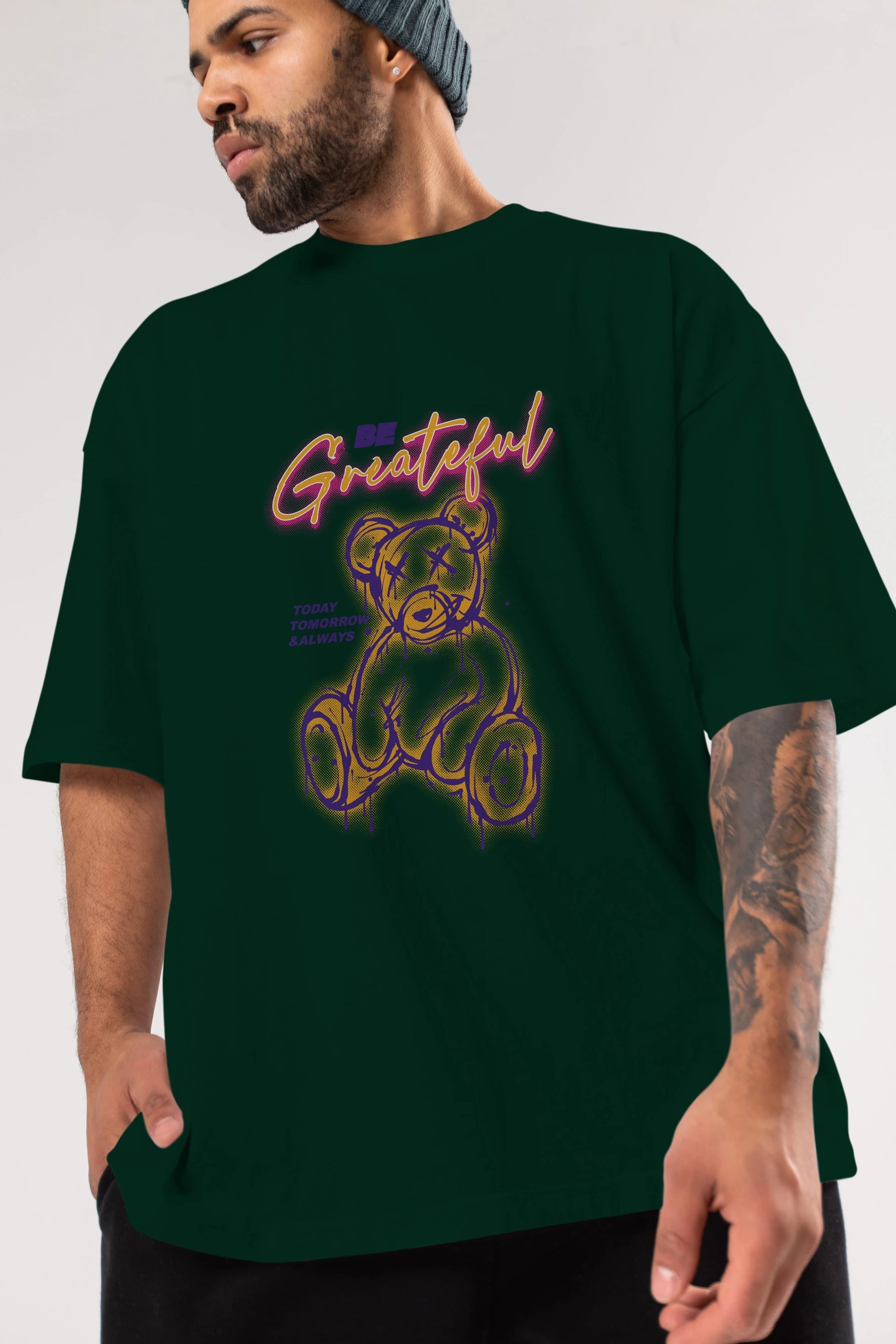 Be Greateful Bear Ön Baskılı Oversize t-shirt Erkek Kadın Unisex