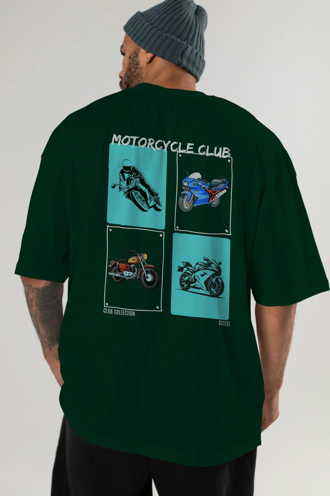Motorcycle Club Arka Baskılı Oversize t-shirt Erkek Kadın %100 Pamuk Bisiklet Yaka tişort