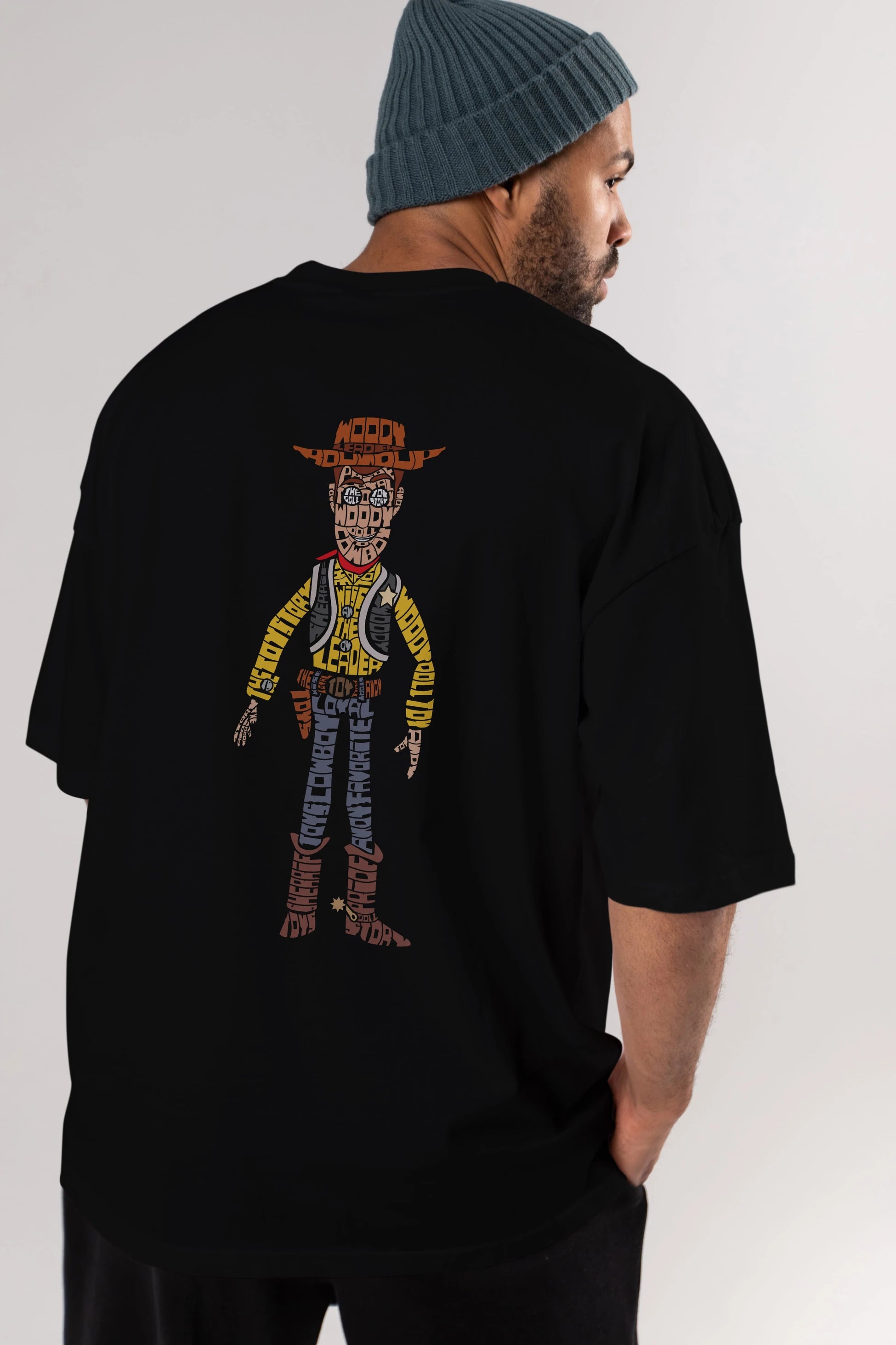 Woody Arka Baskılı Oversize t-shirt %100 pamuk Erkek Kadın Unisex