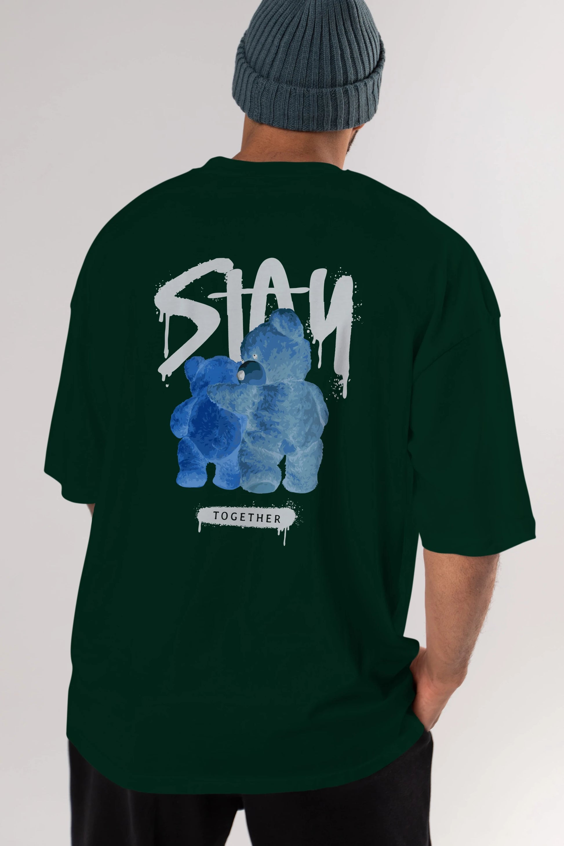 Stay Together Bear Arka Baskılı Oversize t-shirt Erkek Kadın Unisex