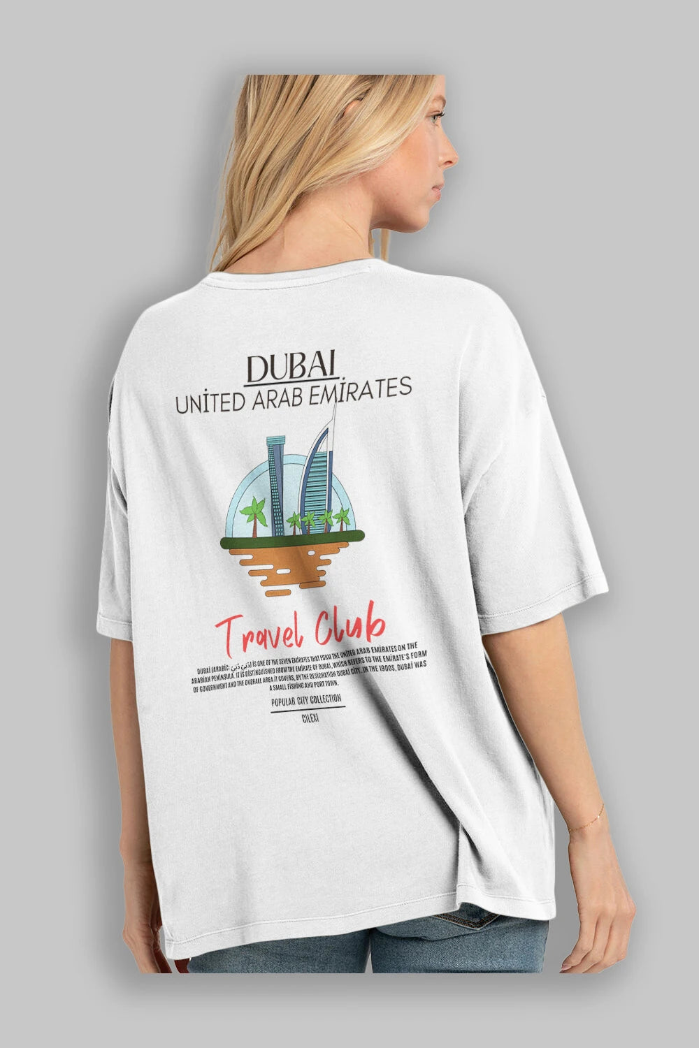 Dubai United Arab Emirates Arka Baskılı Oversize t-shirt Erkek Kadın Pamuk Bisiklet Yaka tişort