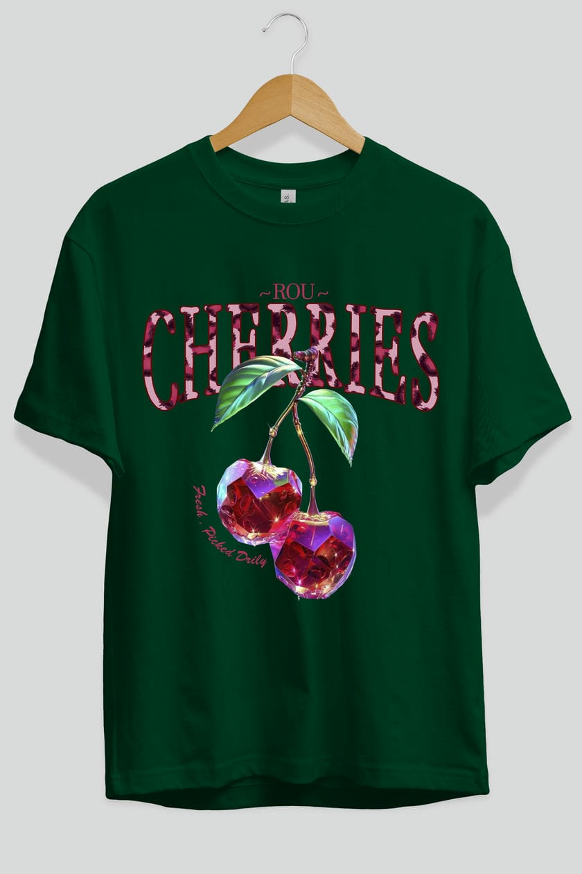 Cherry Cherries 4 Ön Baskılı Oversize t-shirt Erkek Kadın Pamuk Bisiklet Yaka tişort