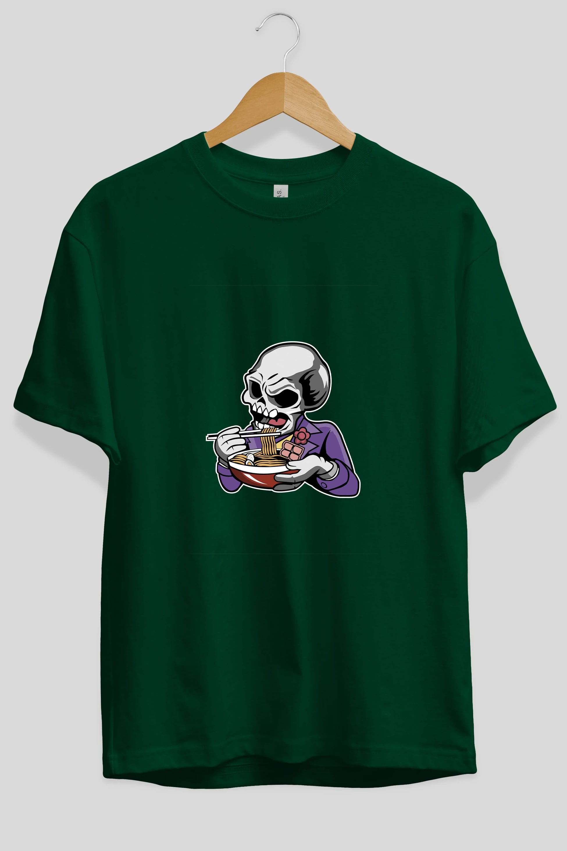 Skull Ramen Ön Baskılı Oversize t-shirt Erkek Kadın Unisex %100 Pamuk tişort