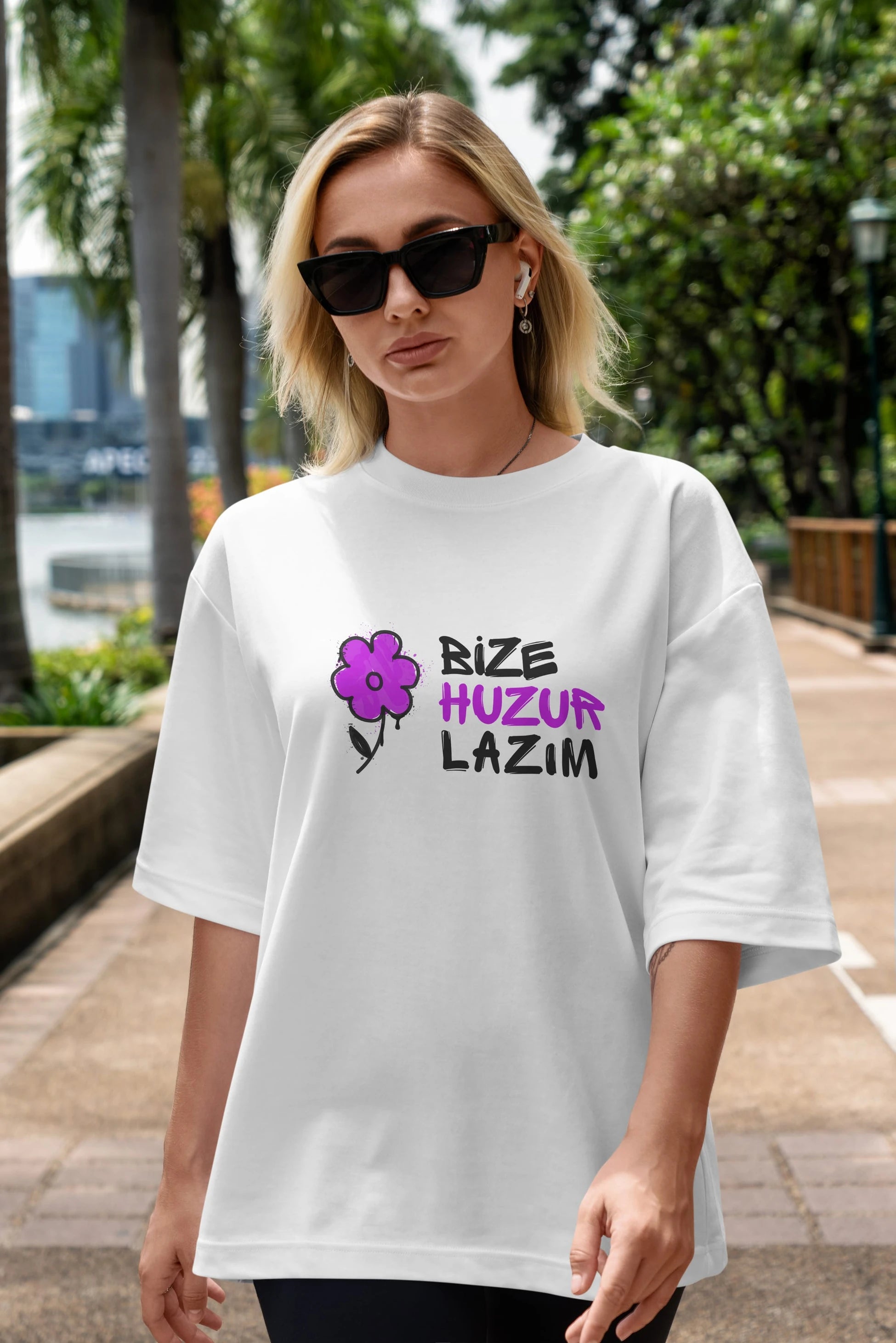 Bize Huzur Lazım Ön Baskılı Oversize t-shirt Erkek Kadın Unisex