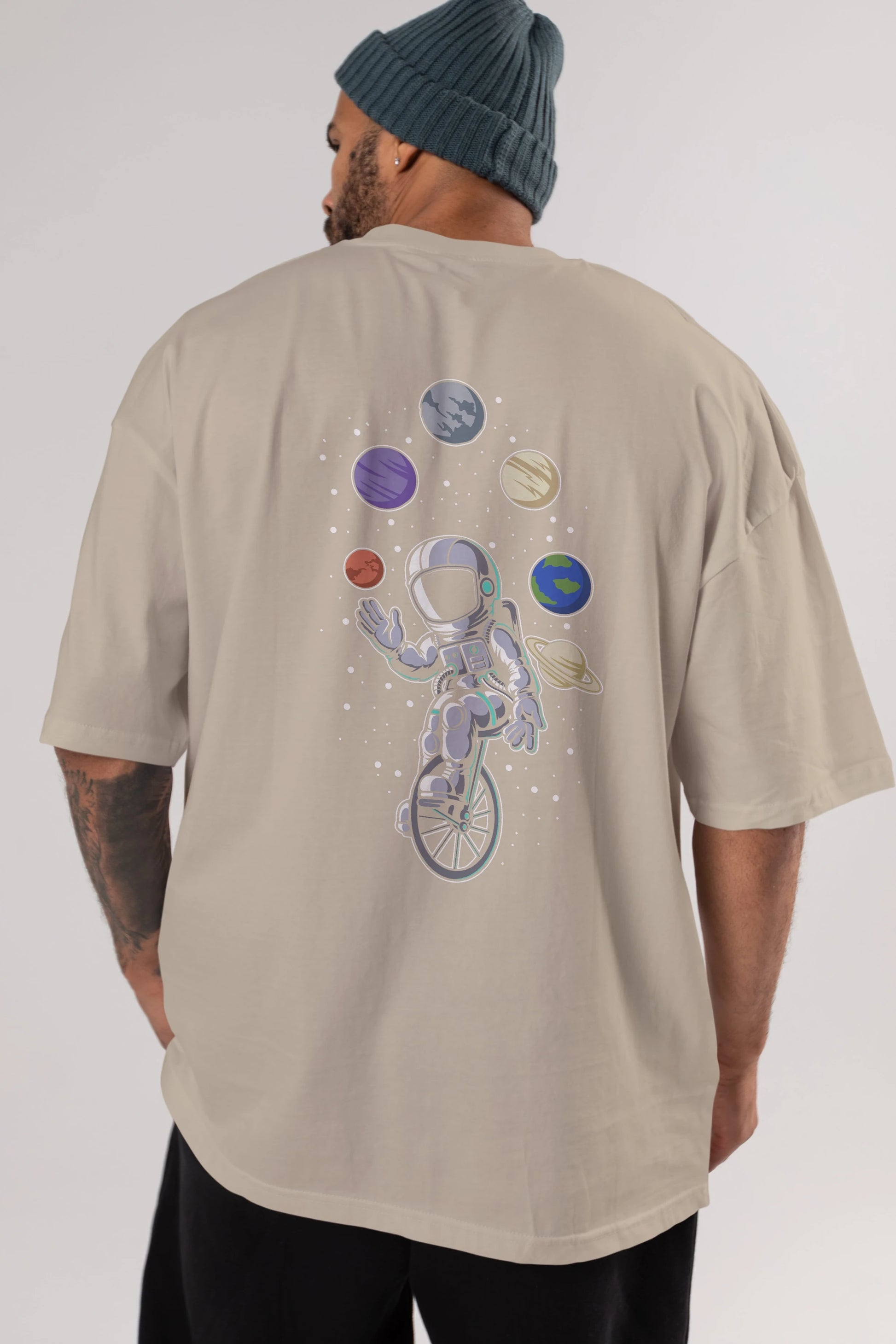 Astronaut Circus Arka Baskılı Oversize t-shirt Erkek Kadın Unisex