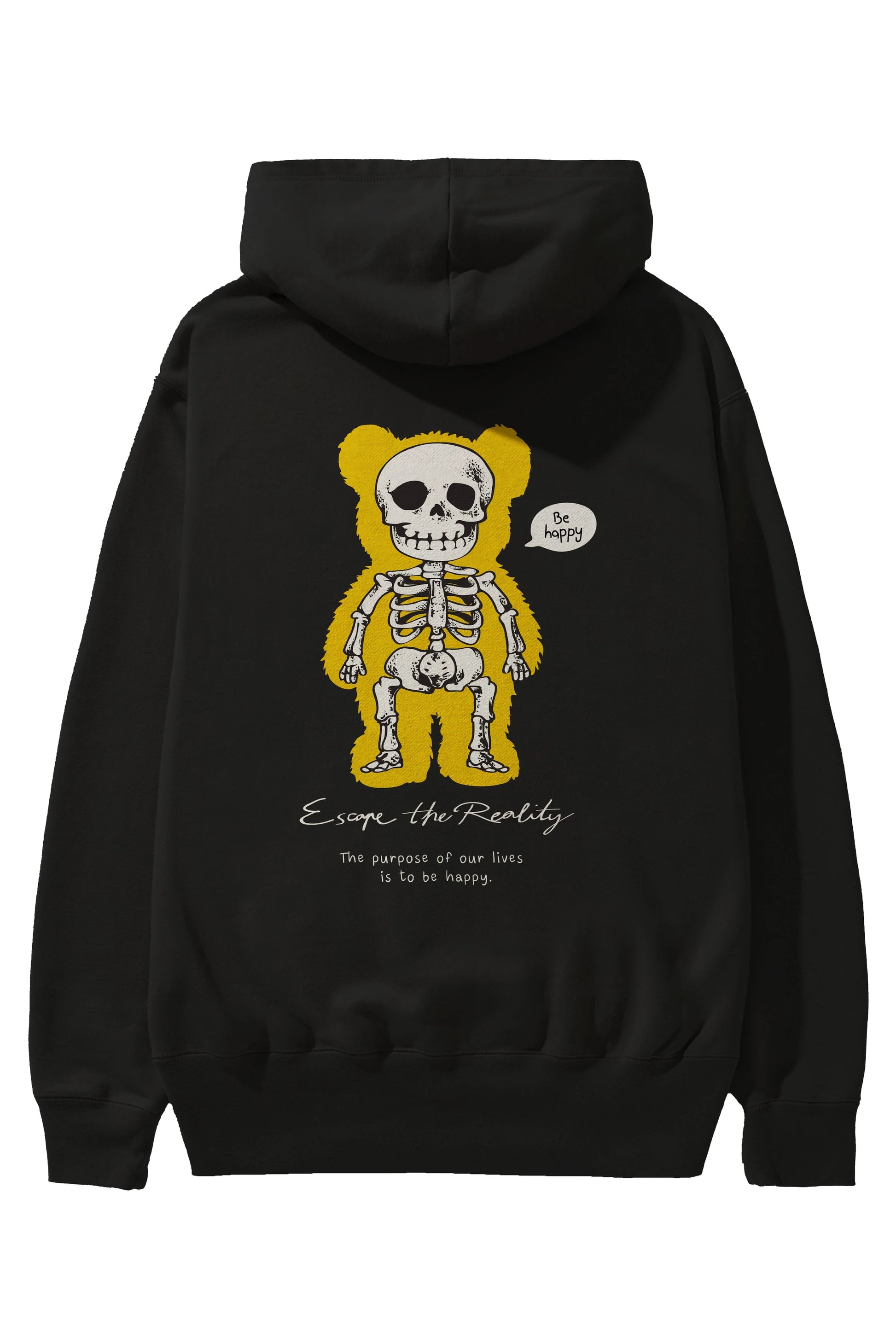 Be Happy Bear Arka Baskılı Hoodie Oversize Kapüşonlu Sweatshirt Erkek Kadın Unisex
