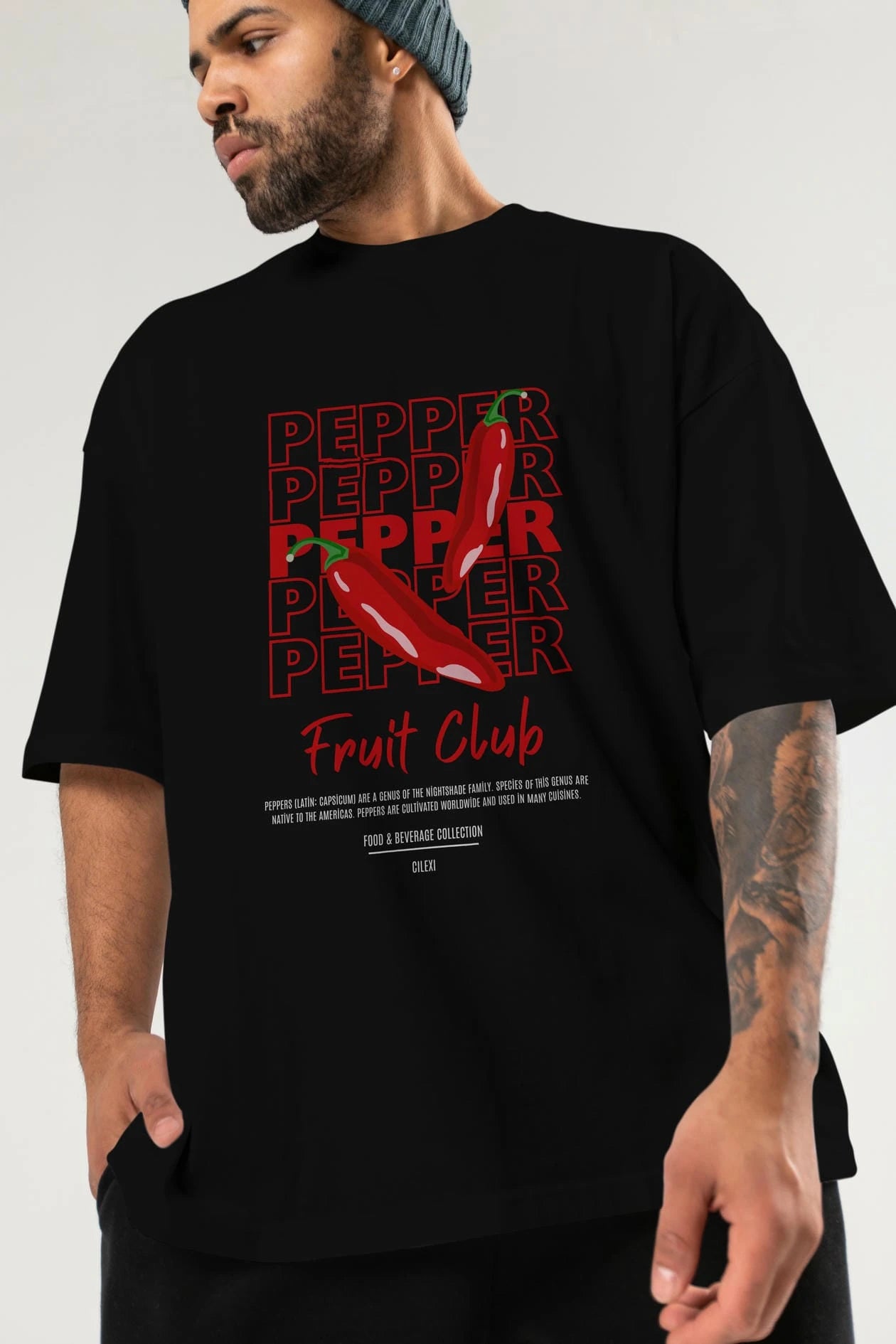 Pepper Ön Baskılı Oversize t-shirt Erkek Kadın Pamuk Bisiklet Yaka tişort