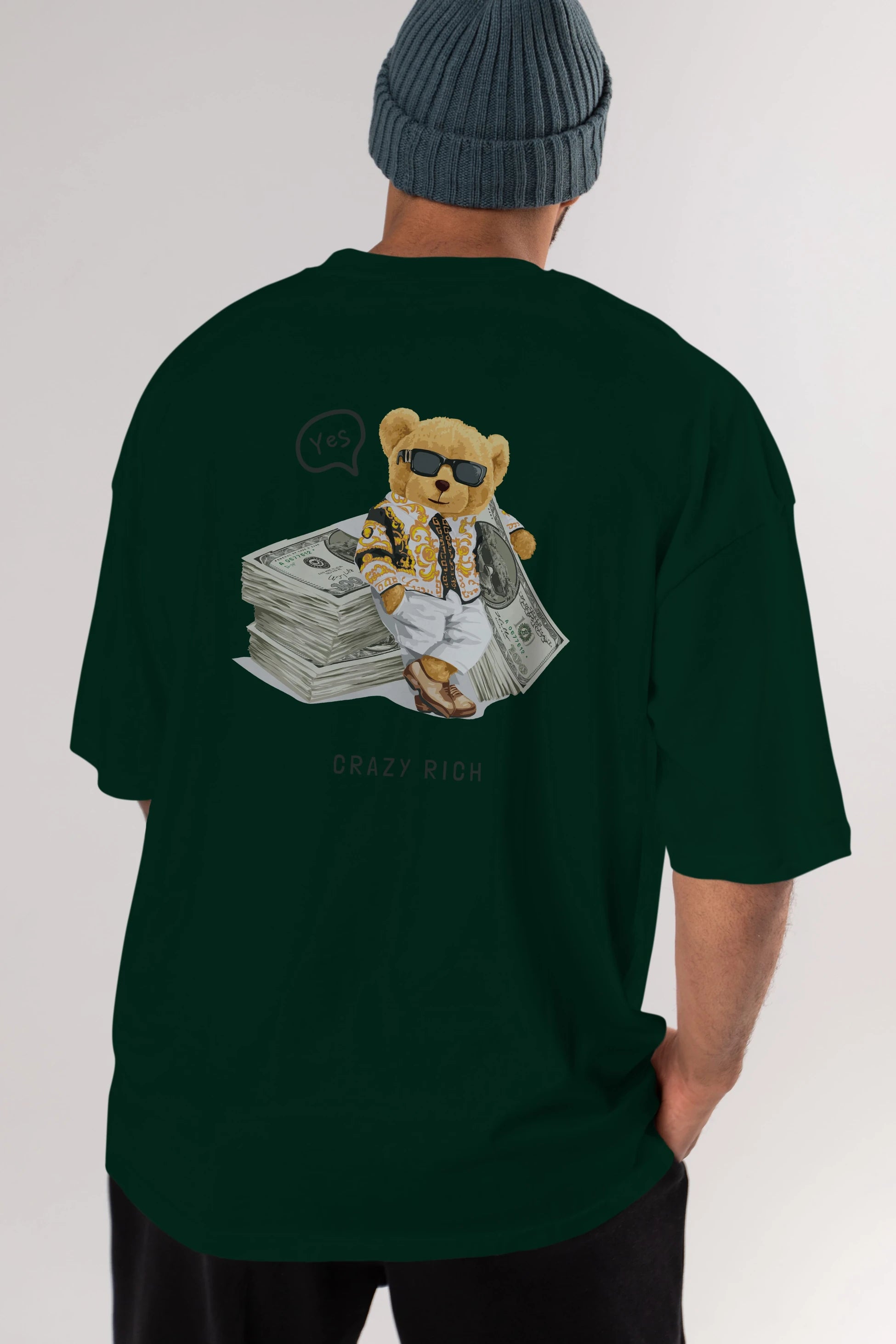 Teddy Bear Crazy Rich Arka Baskılı Oversize t-shirt Erkek Kadın Unisex %100 Pamuk