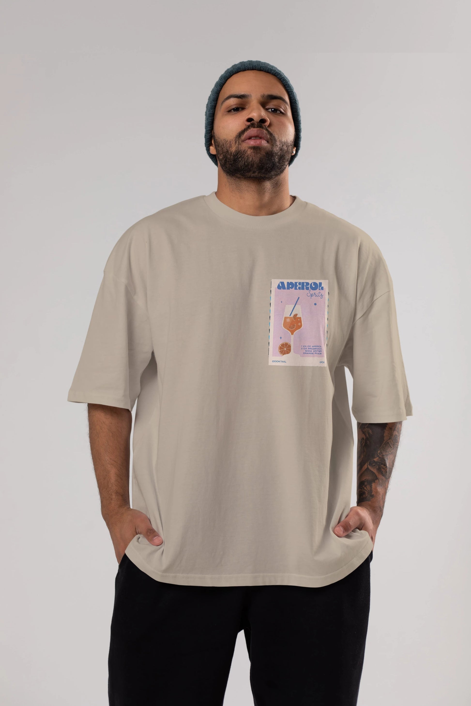 Aperol Spritz Ön Sol Baskılı Oversize t-shirt Erkek Kadın Unisex %100 Pamuk Bisiklet Yaka tişort