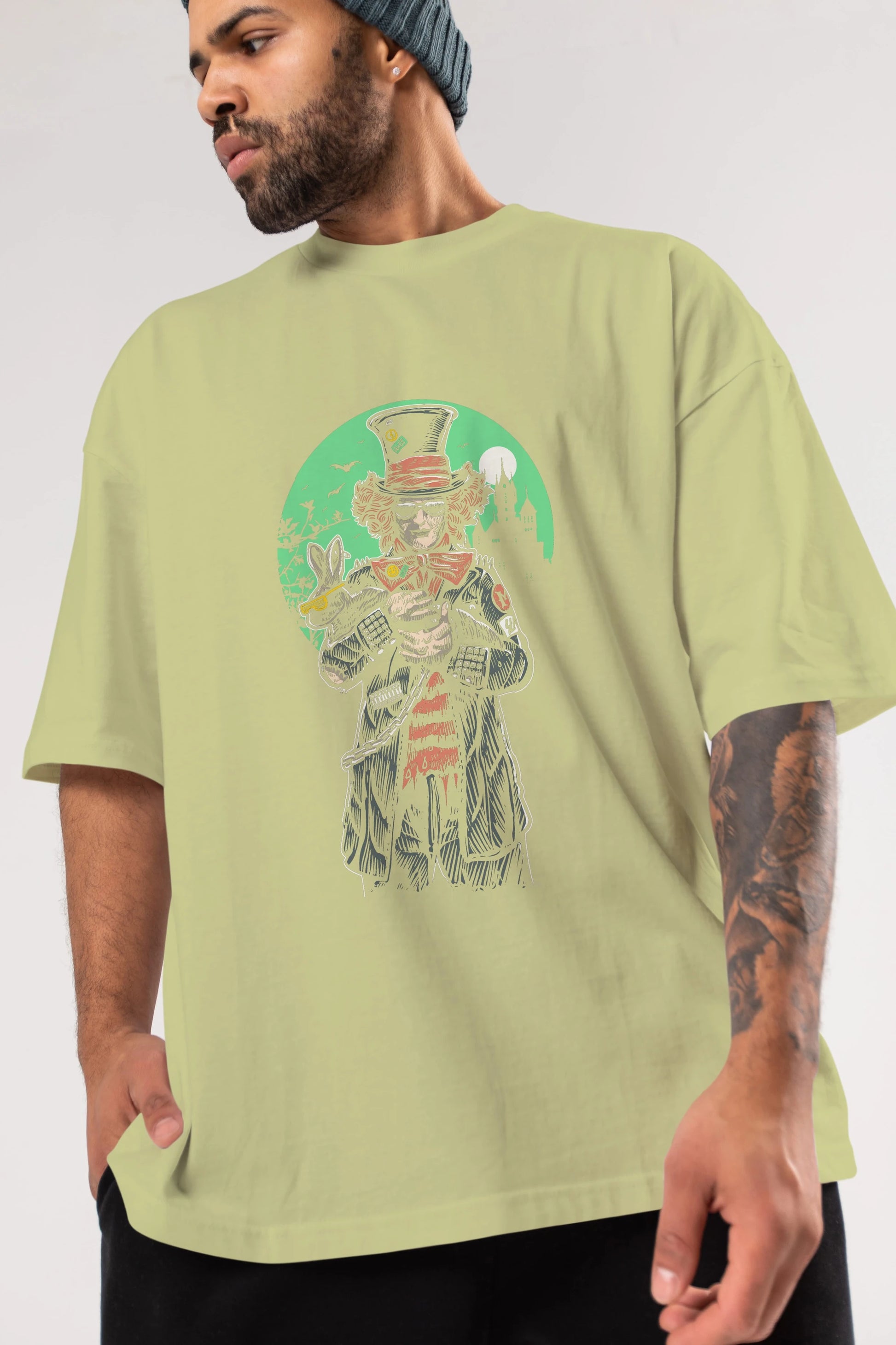 Mad Hatter Ön Baskılı Oversize t-shirt Erkek Kadın Unisex %100 Pamuk tişort