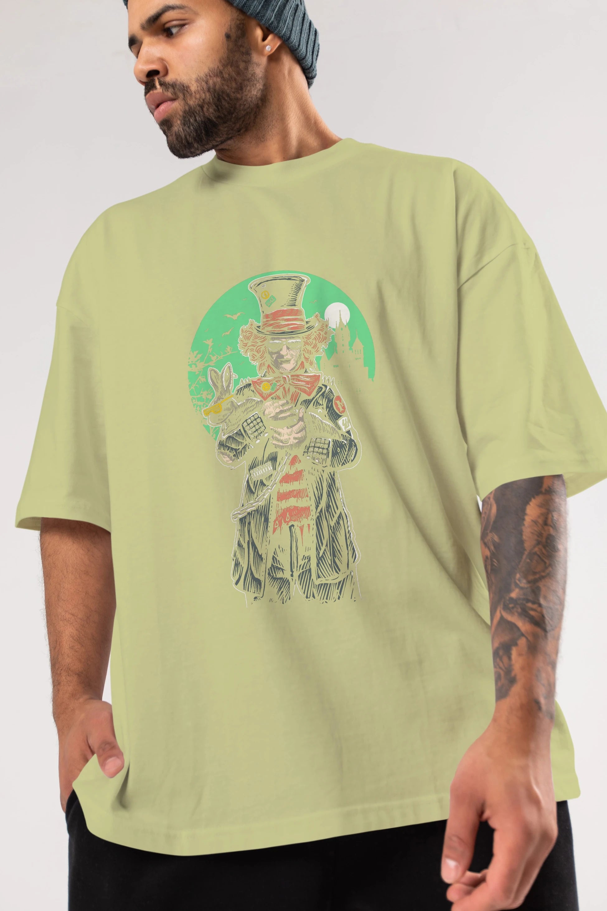 Mad Hatter Ön Baskılı Oversize t-shirt Erkek Kadın Unisex %100 Pamuk tişort