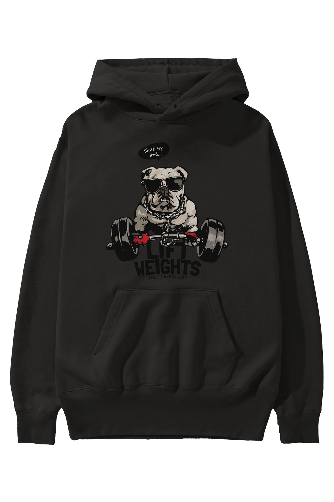 Teddy Bear Lift Weights Ön Baskılı Hoodie Oversize Kapüşonlu Sweatshirt Erkek Kadın Unisex