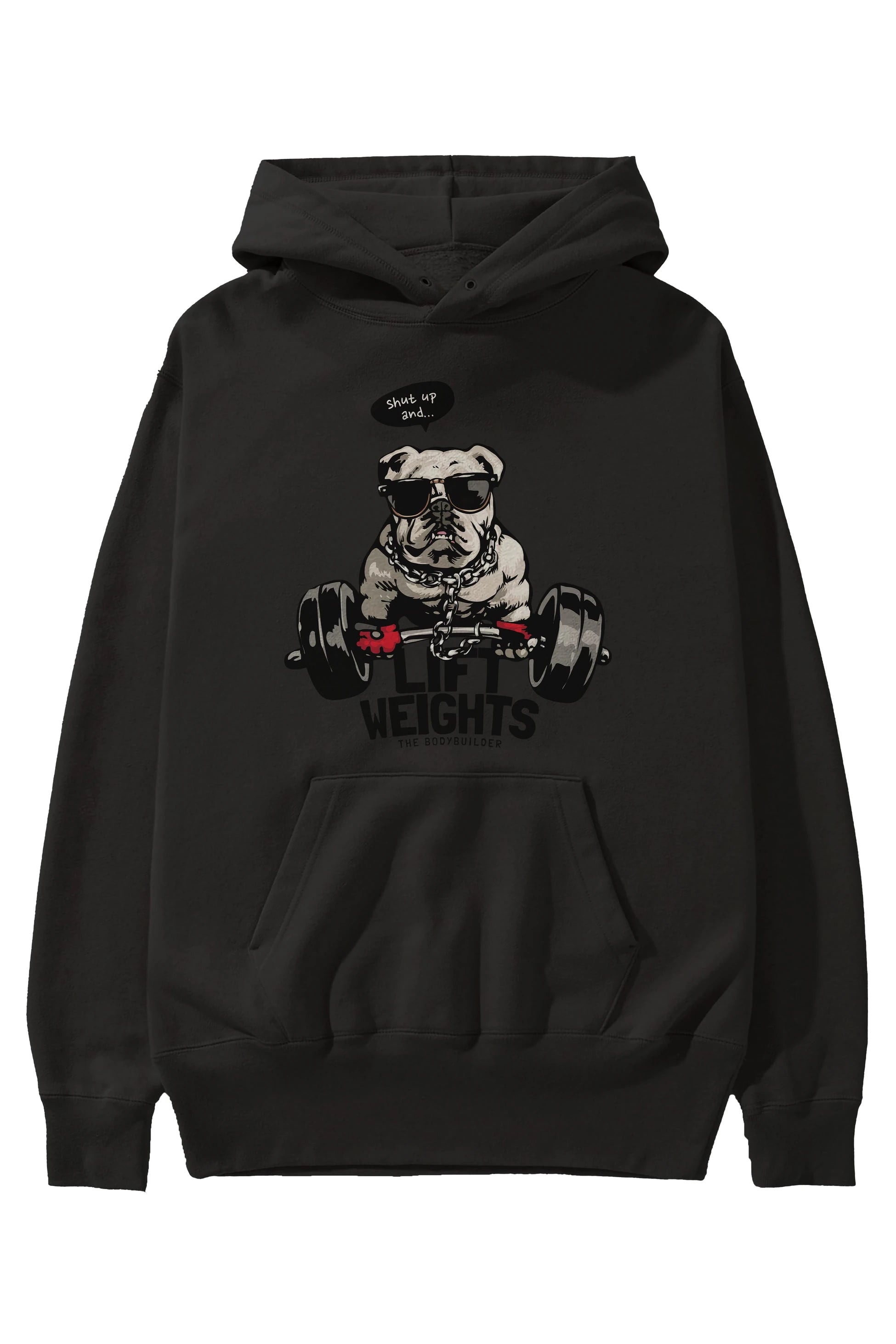 Teddy Bear Lift Weights Ön Baskılı Hoodie Oversize Kapüşonlu Sweatshirt Erkek Kadın Unisex