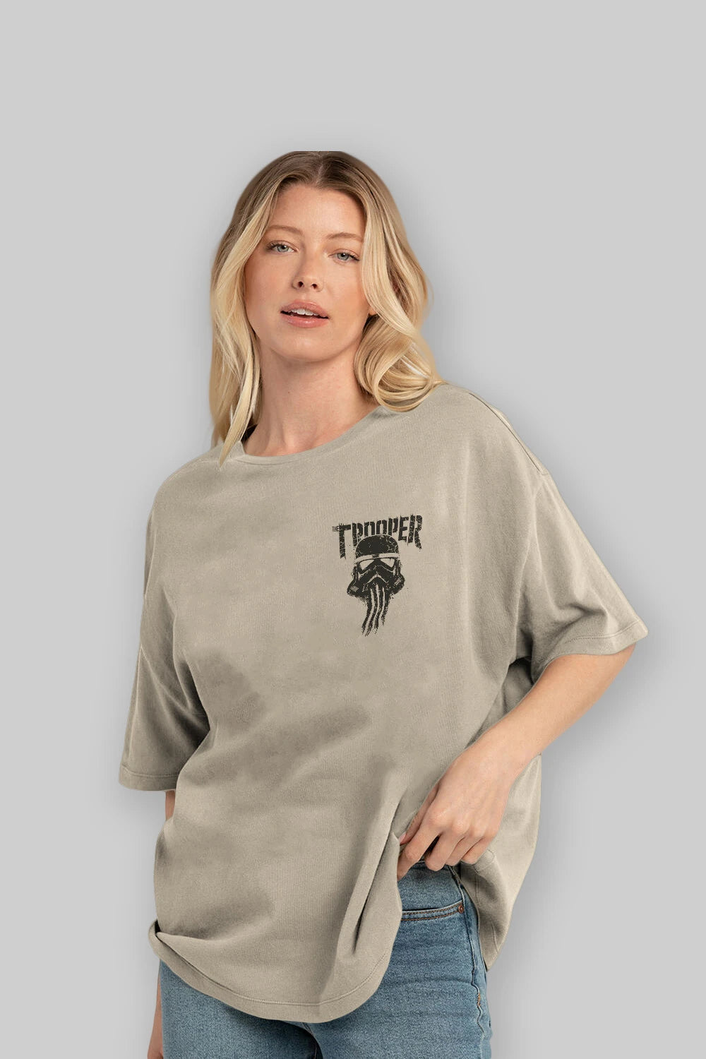 The Trooper Ön Sol Baskılı Oversize t-shirt Erkek Kadın Unisex %100 Pamuk Bisiklet Yaka tişort