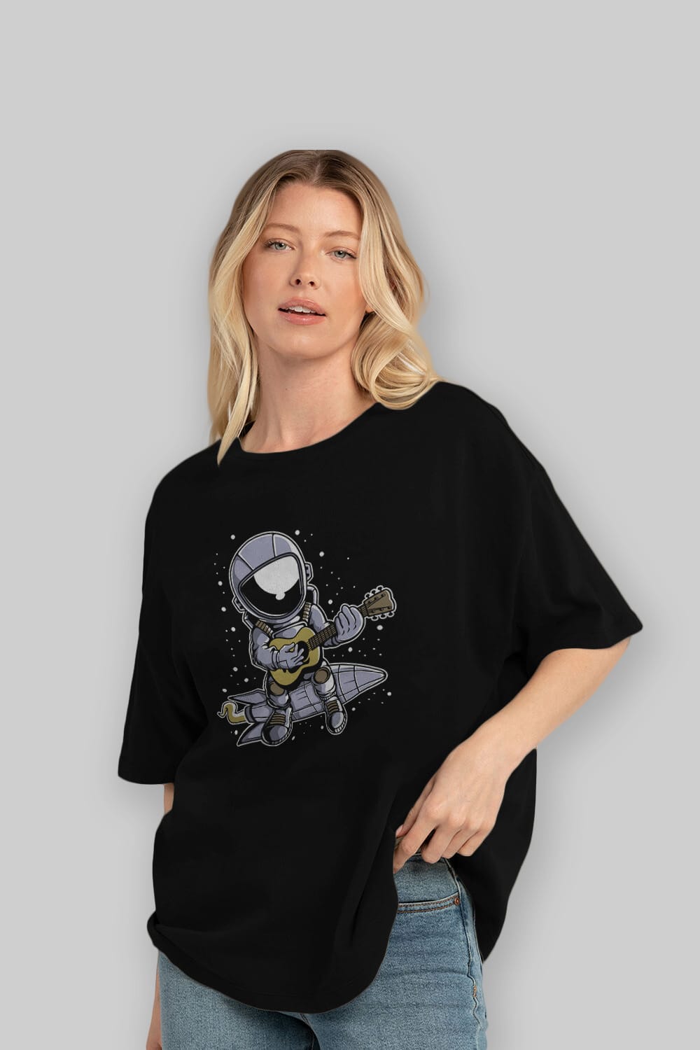 Astronaut Guitar (2) Ön Baskılı Oversize t-shirt Erkek Kadın Unisex