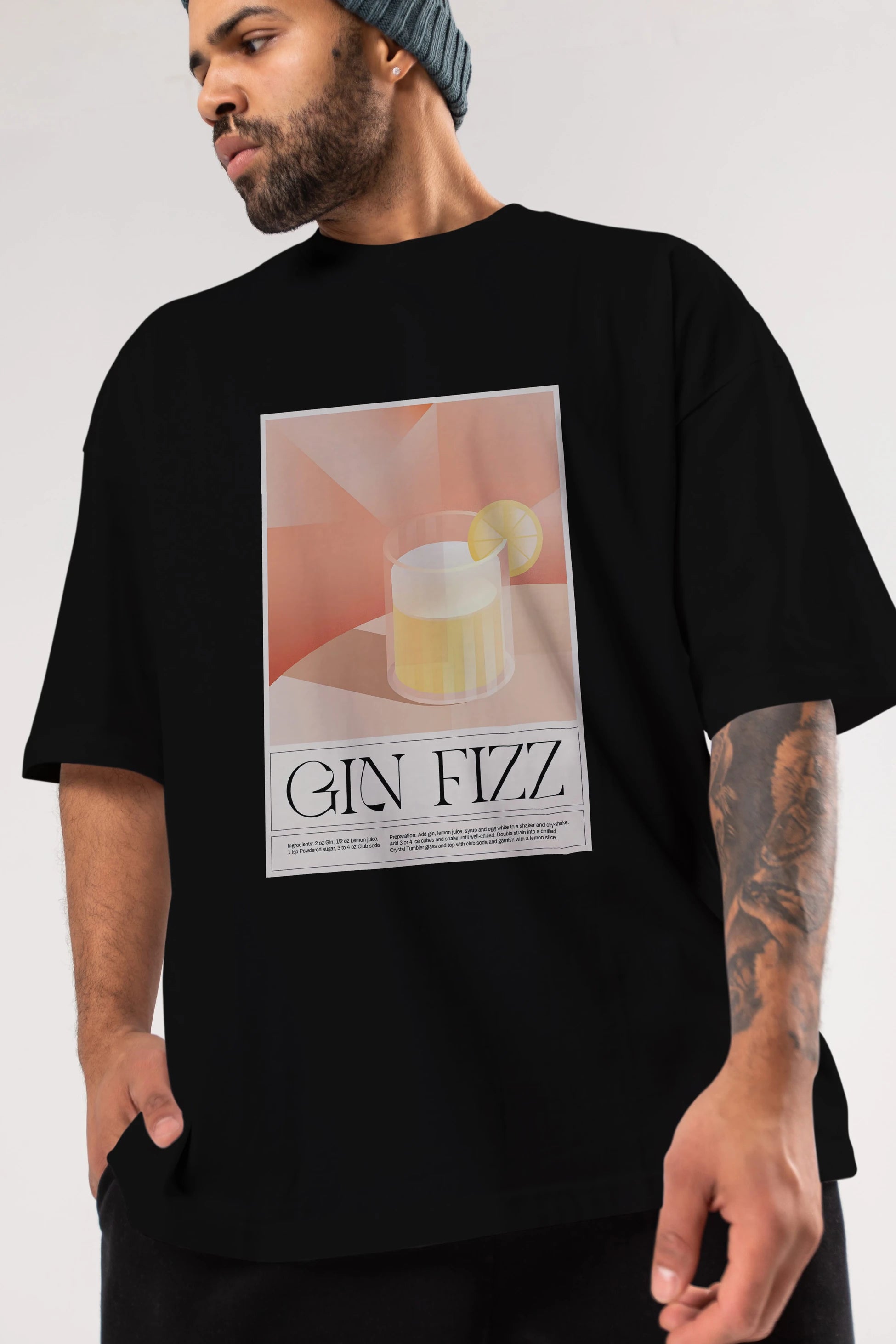 Gin Fizz Ön Baskılı Oversize t-shirt Erkek Kadın Unisex %100 Pamuk Bisiklet Yaka tişort