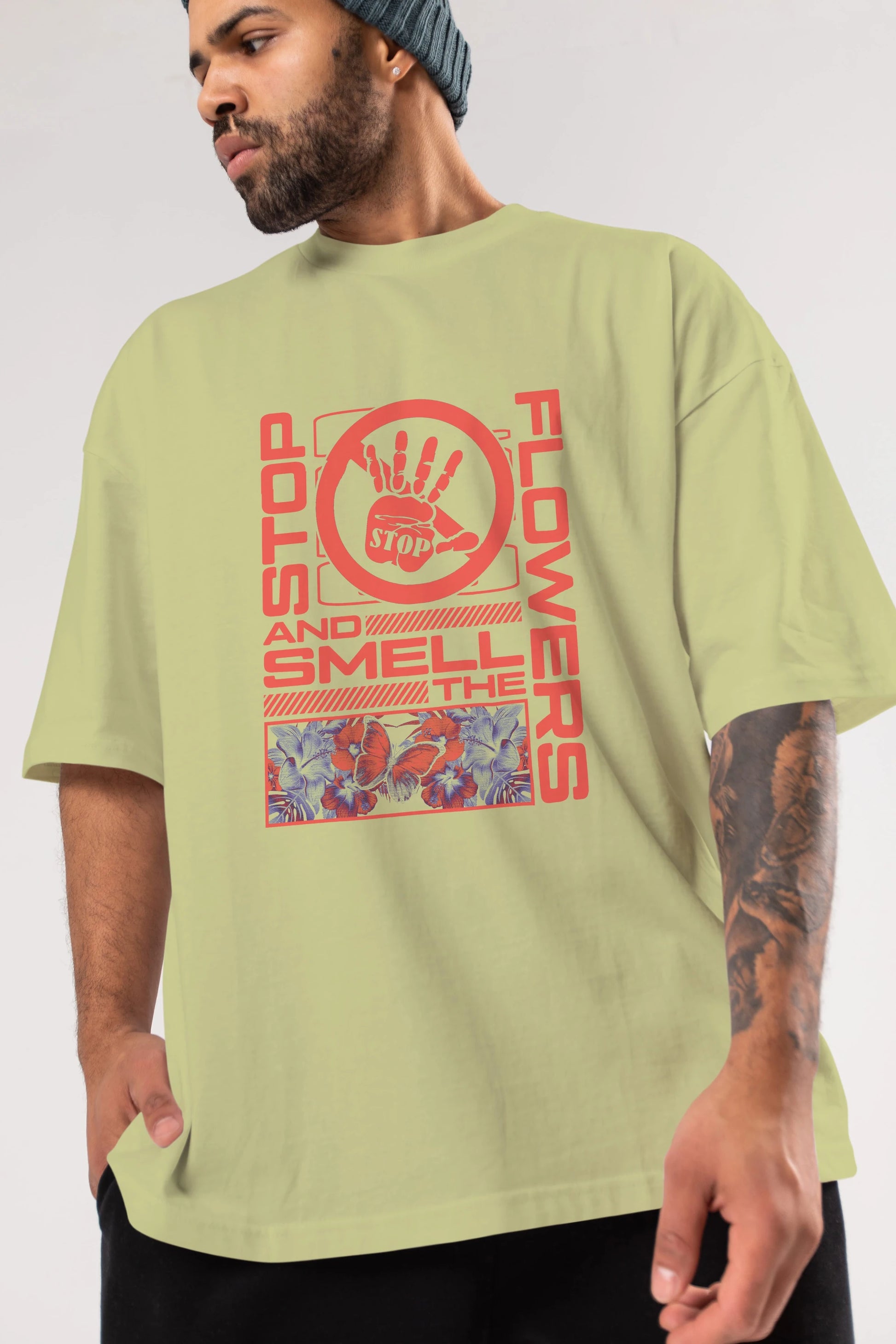 Stop and smell the flowers Ön Baskılı Oversize t-shirt Erkek Kadın Unisex