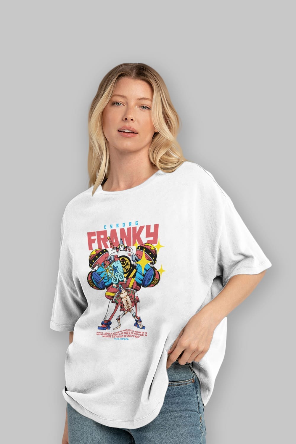 Cyborg Franky Anime Ön Baskılı Oversize t-shirt %100 pamuk Erkek Kadın Unisex