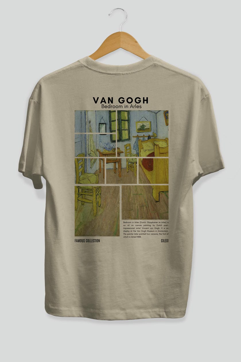 Van Gogh Arka Baskılı Oversize t-shirt Erkek Kadın Bisiklet Yaka Pamuk tişort
