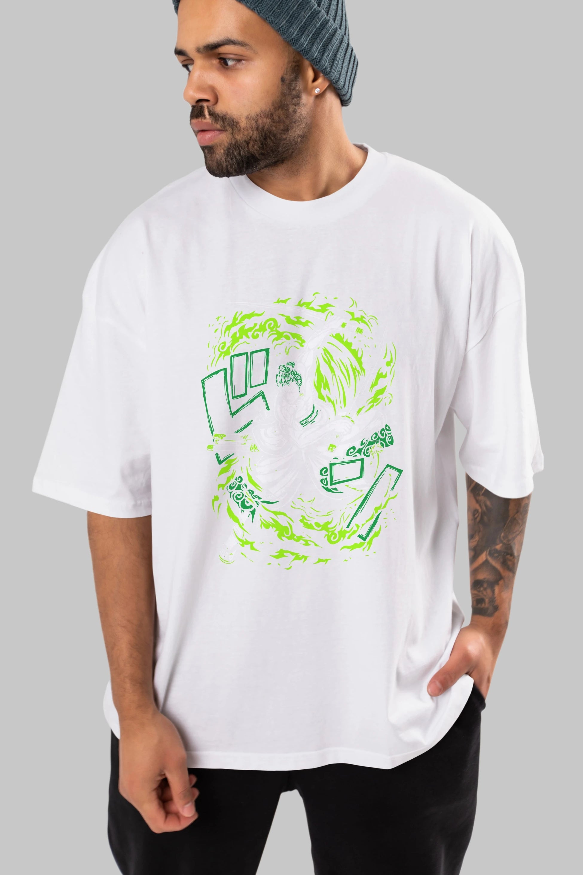 ZORO-ONE PIECE (2) Anime Ön Baskılı Oversize t-shirt %100 pamuk Erkek Kadın Unisex
