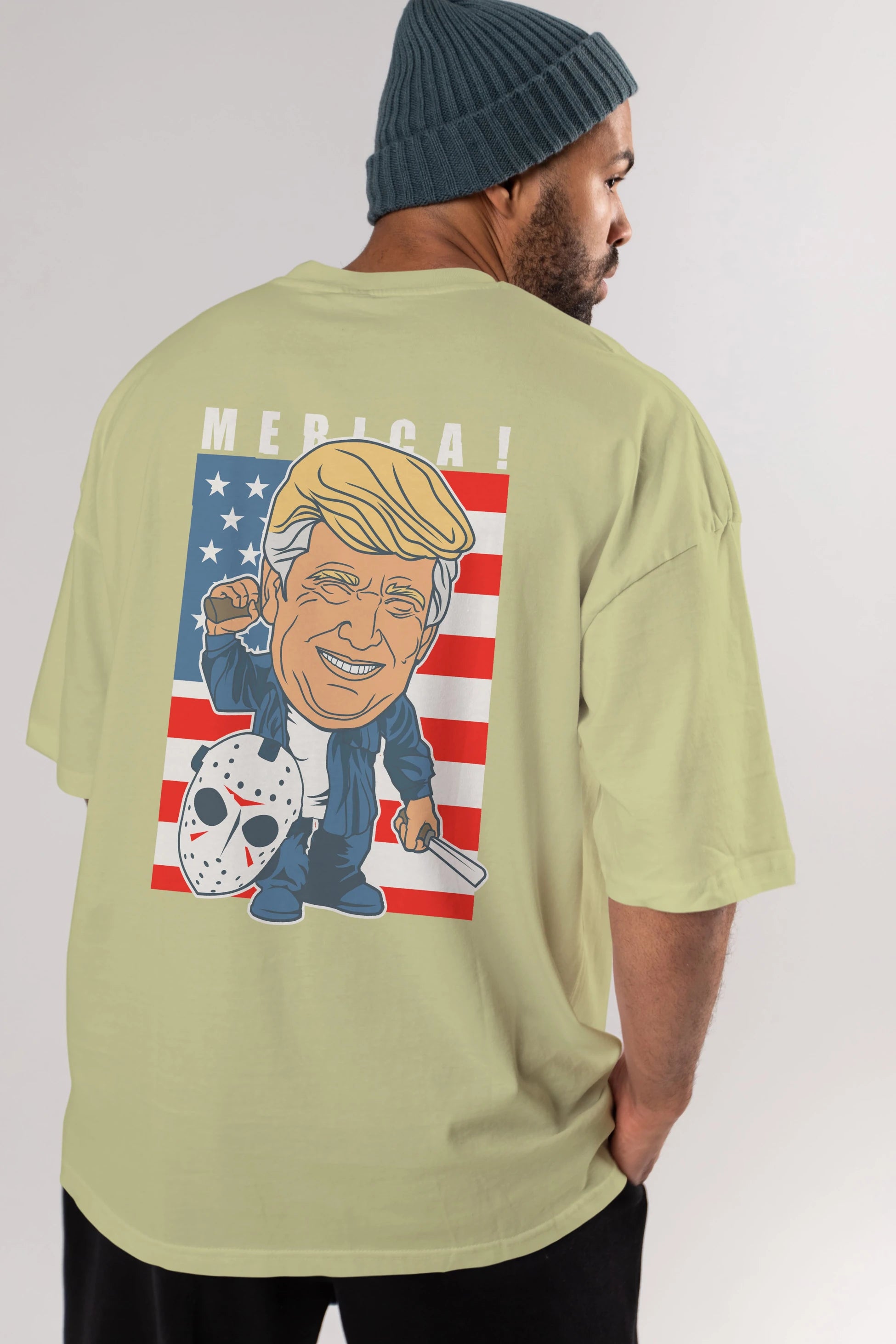 Jason Voorhess Trump Arka Baskılı Oversize t-shirt Erkek Kadın Unisex %100 Pamuk tişort