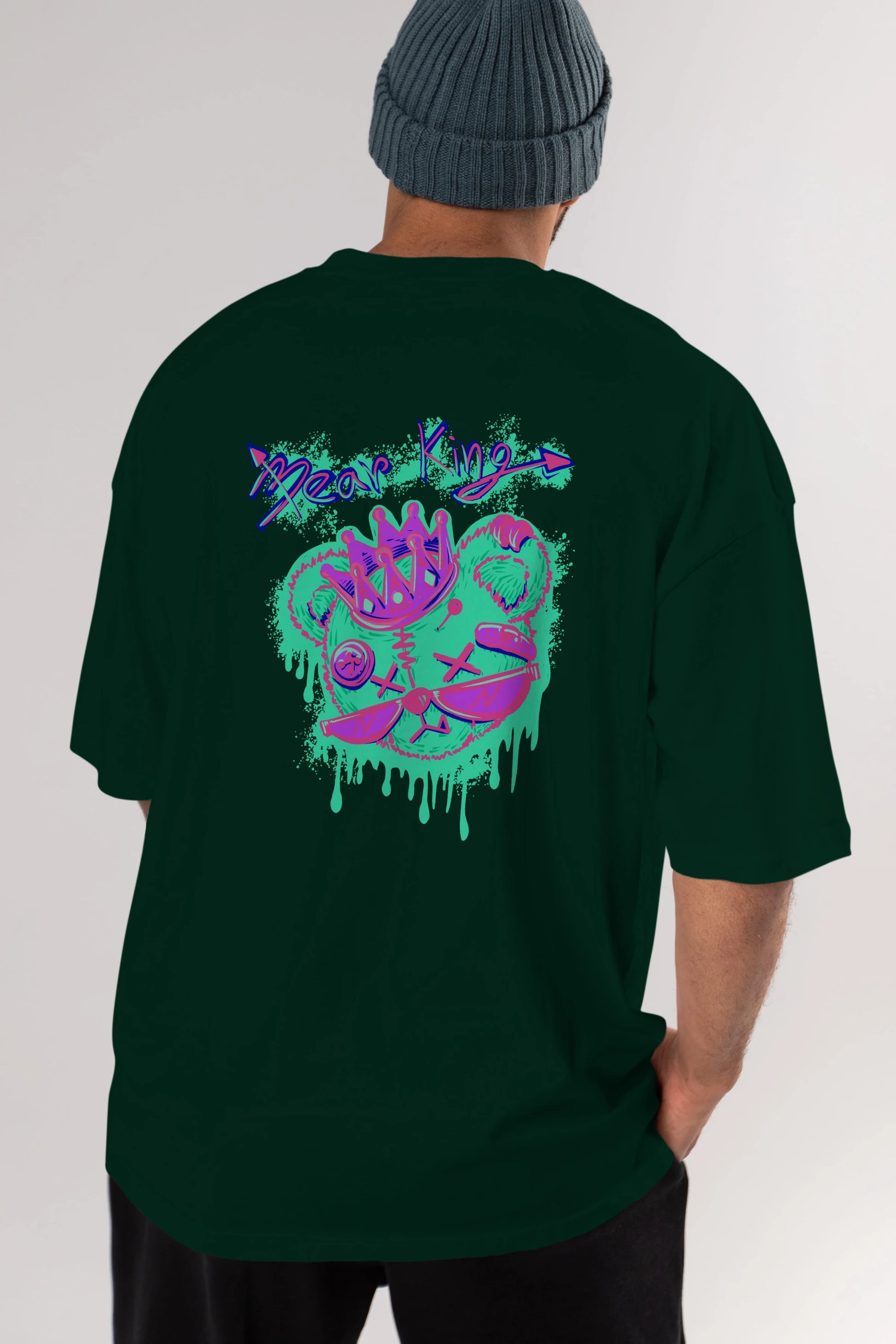 Bear King Arka Baskılı Oversize t-shirt Erkek Kadın Unisex