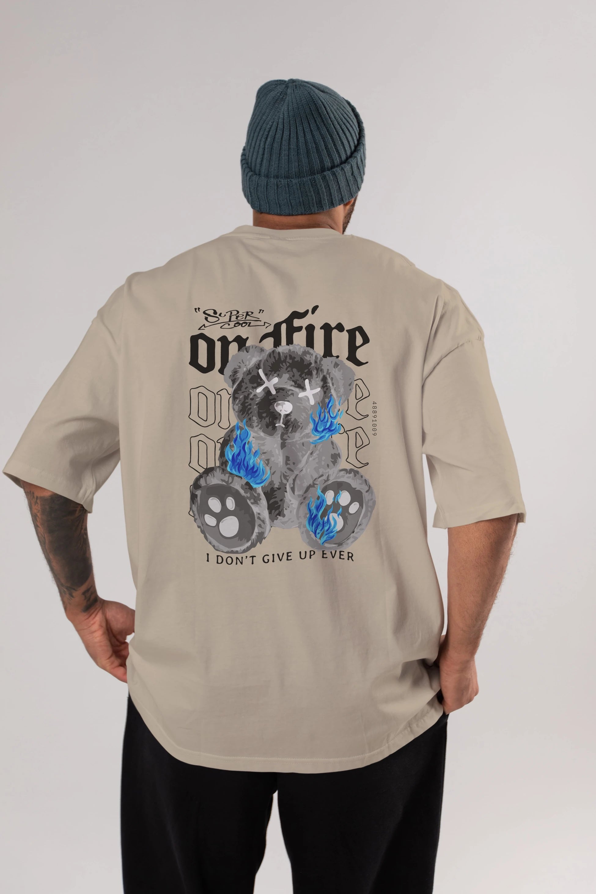 Teddy Bear On Fire Arka Baskılı Oversize t-shirt Erkek Kadın Unisex