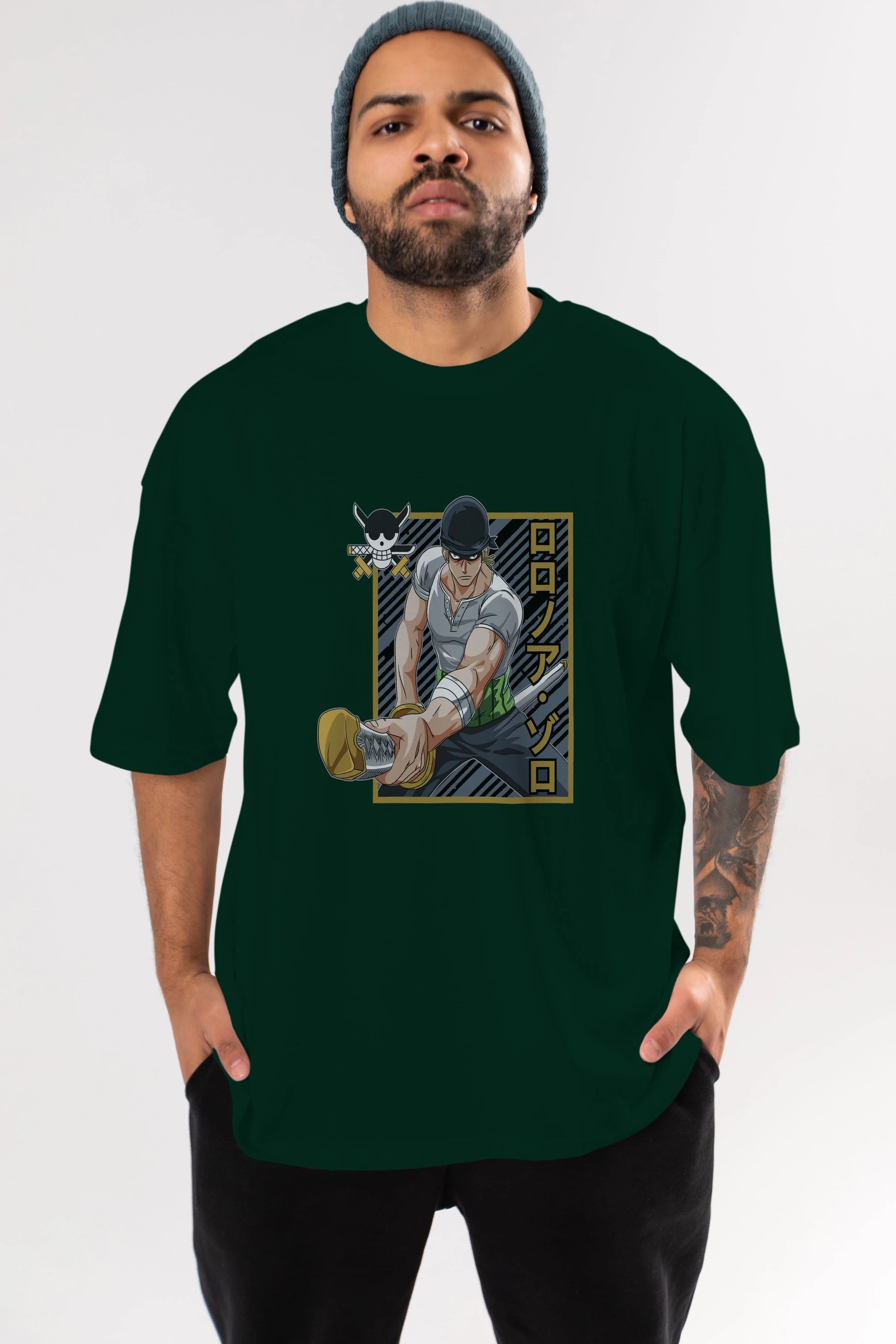 RORONOA ZORO Anime Ön Baskılı Oversize t-shirt %100 pamuk Erkek Kadın Unisex