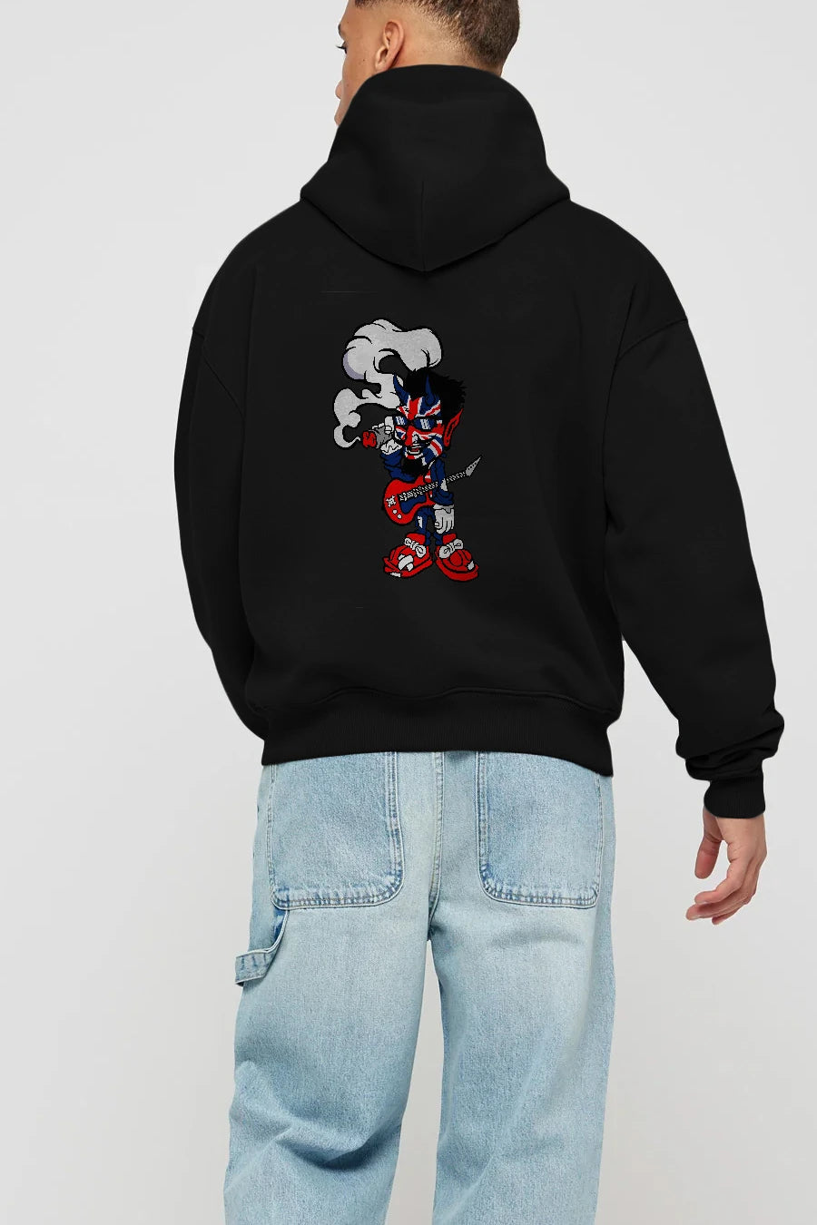 Uk Devil Rockstar Arka Baskılı Hoodie Oversize Kapüşonlu Sweatshirt Erkek Kadın Unisex