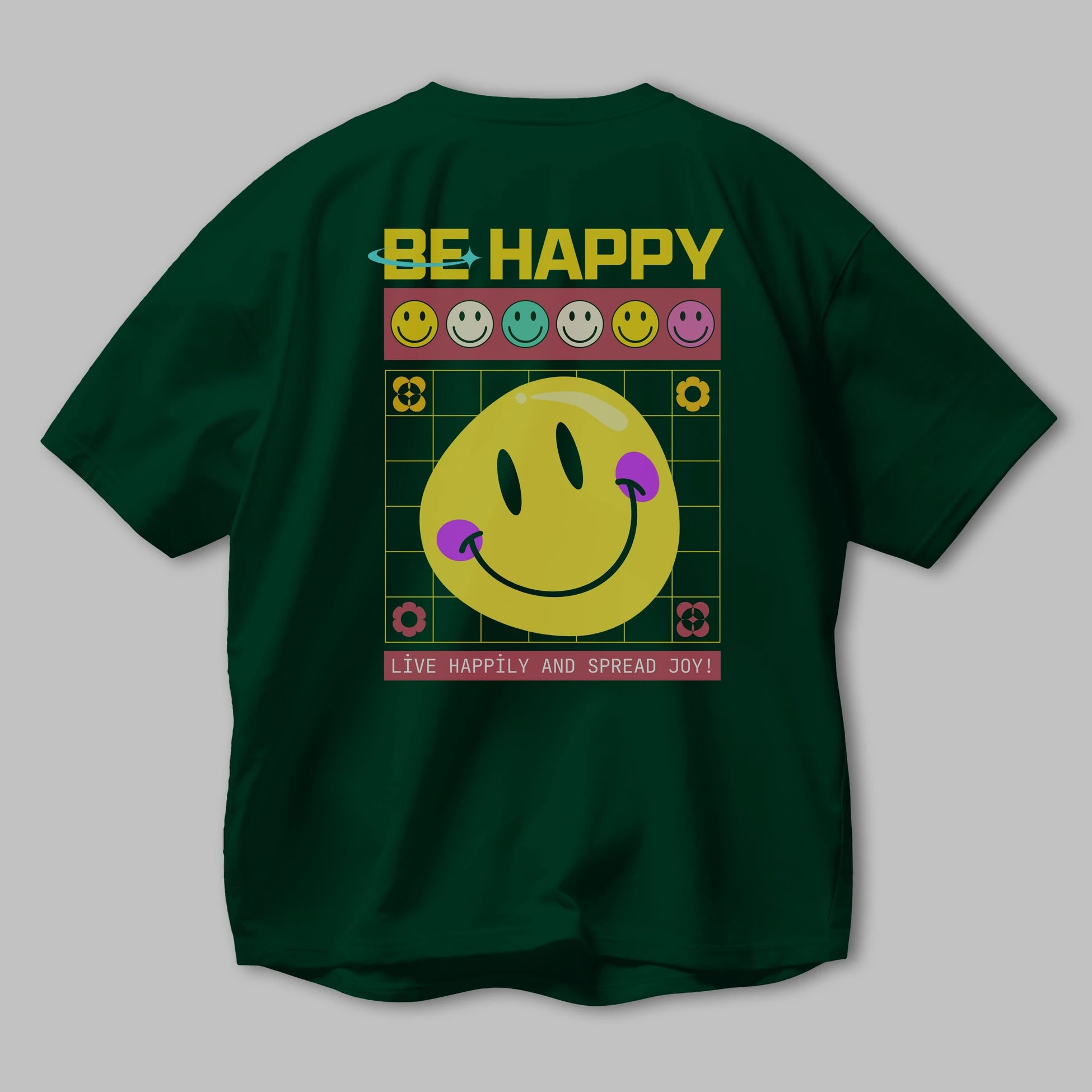 Be Happy Yazılı Arka Baskılı Oversize t-shirt Erkek Kadın Unisex